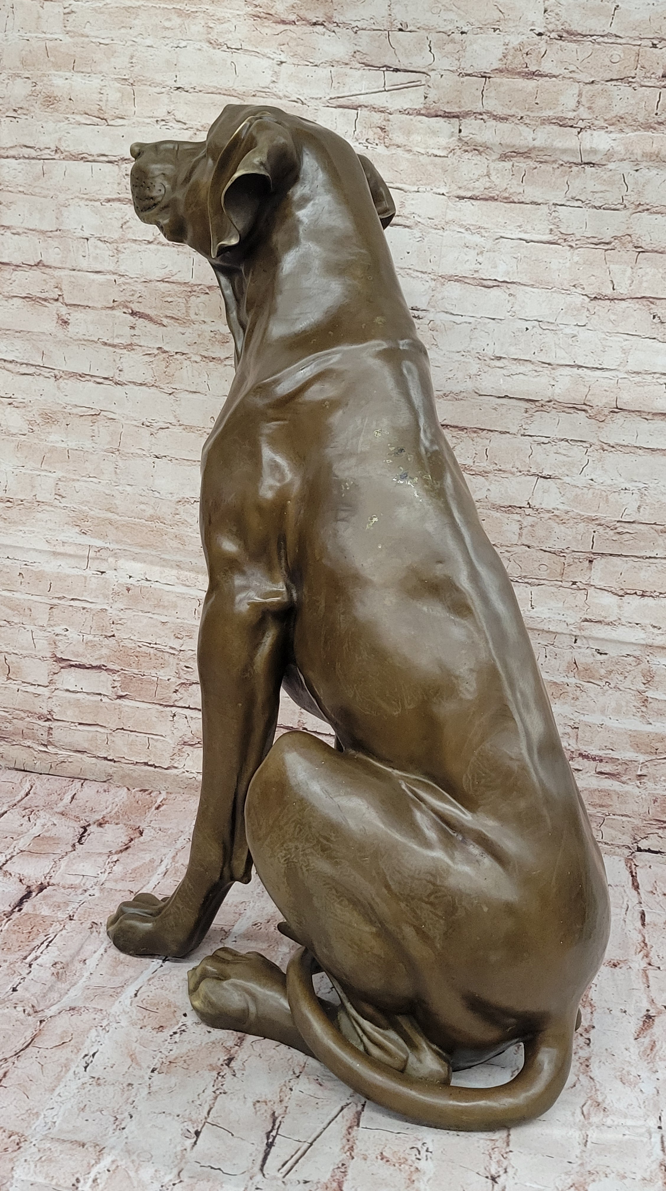 Lifelike Bronze Dog Statue; Realistic Sitting Dog Sculpture for Home or Garden Decor