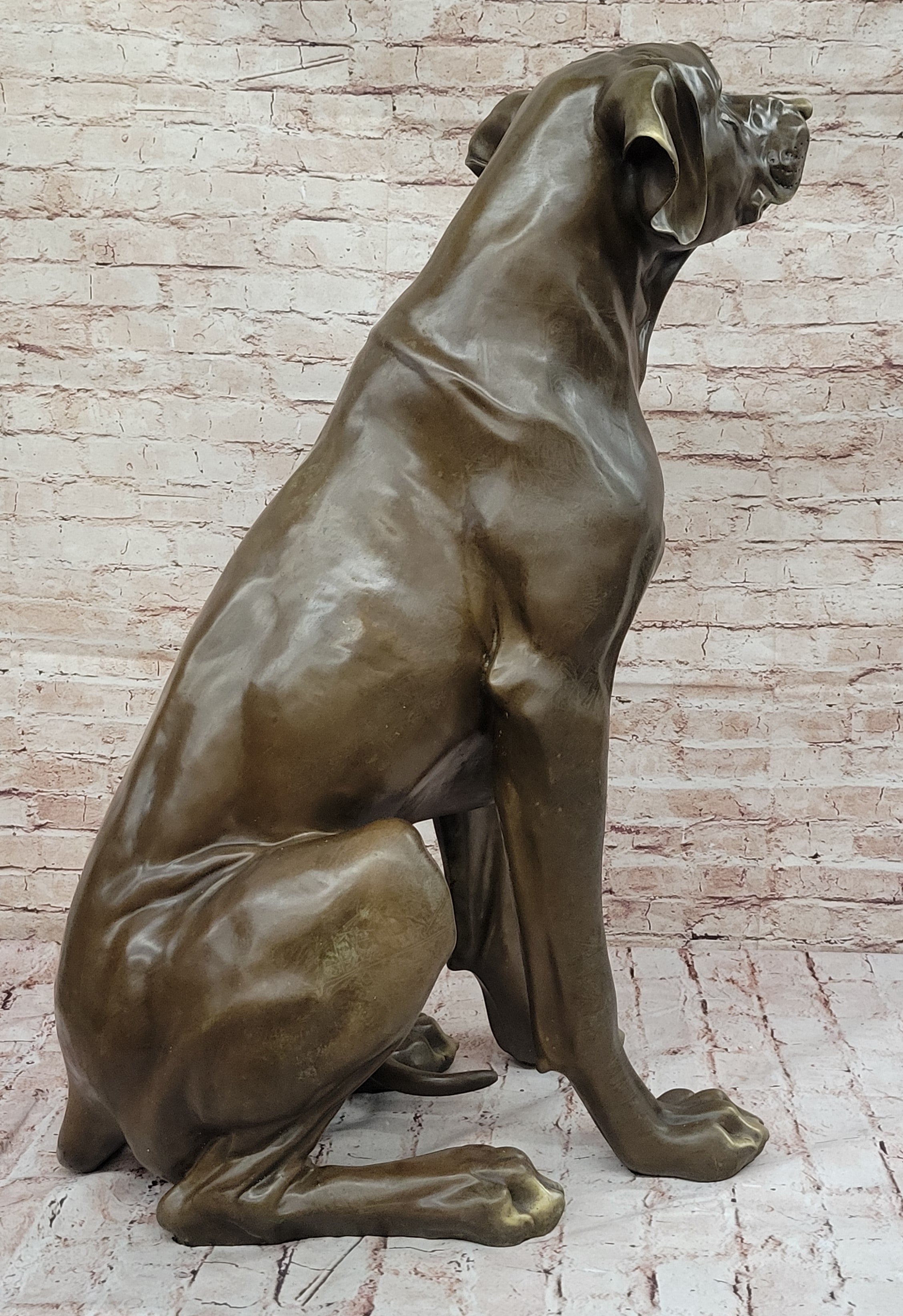 Lifelike Bronze Dog Statue; Realistic Sitting Dog Sculpture for Home or Garden Decor