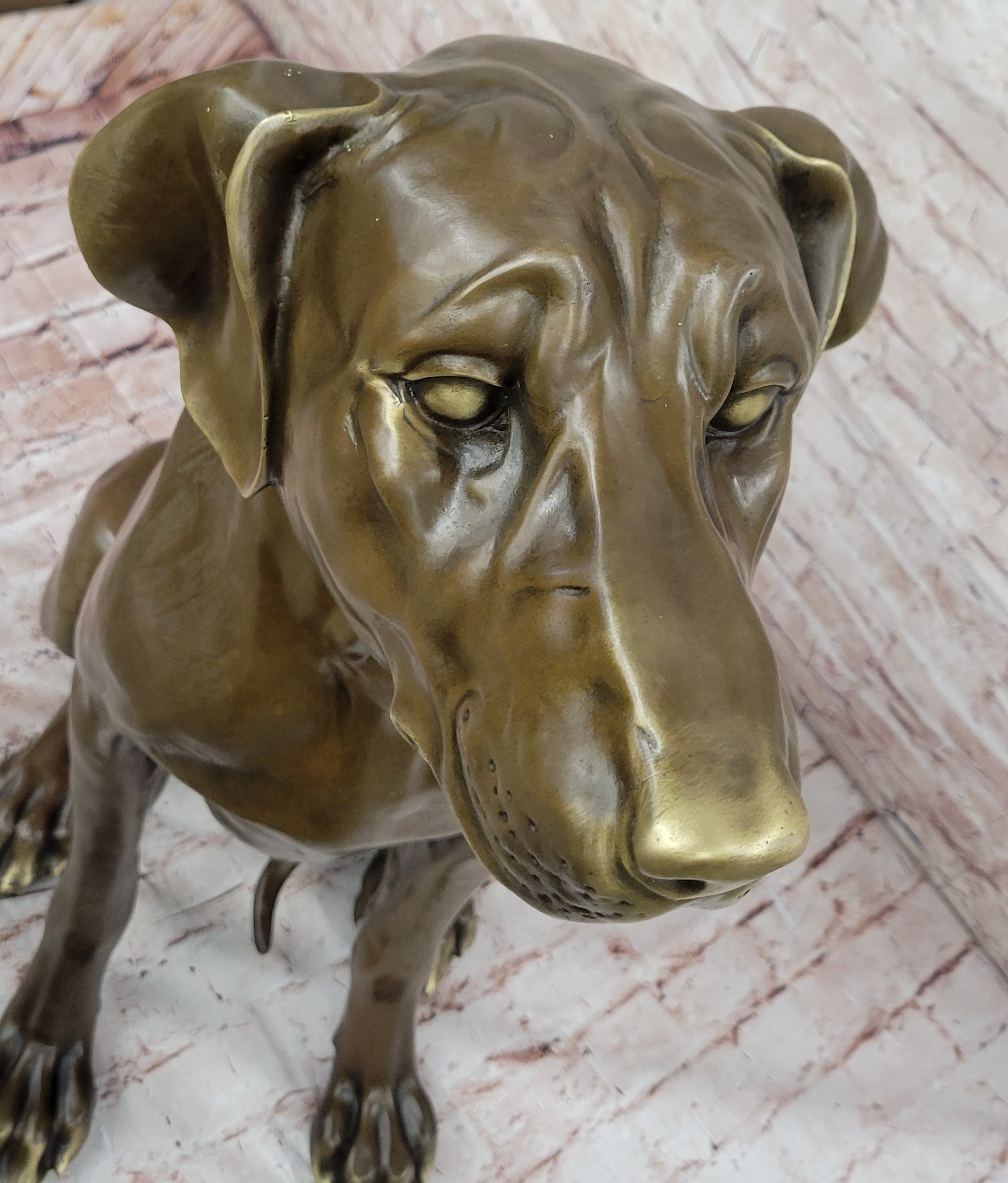 Lifelike Bronze Dog Statue; Realistic Sitting Dog Sculpture for Home or Garden Decor