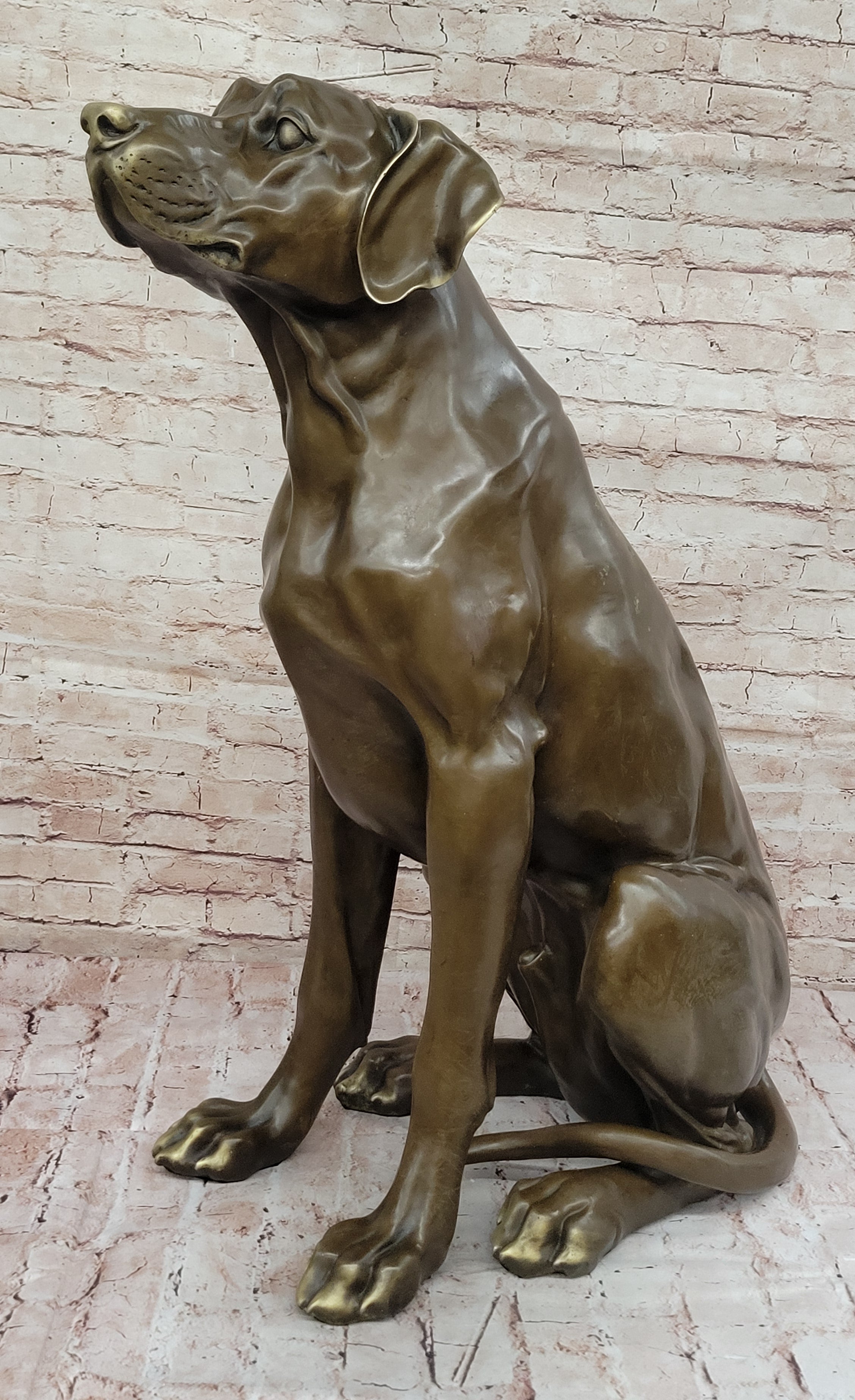 Lifelike Bronze Dog Statue; Realistic Sitting Dog Sculpture for Home or Garden Decor