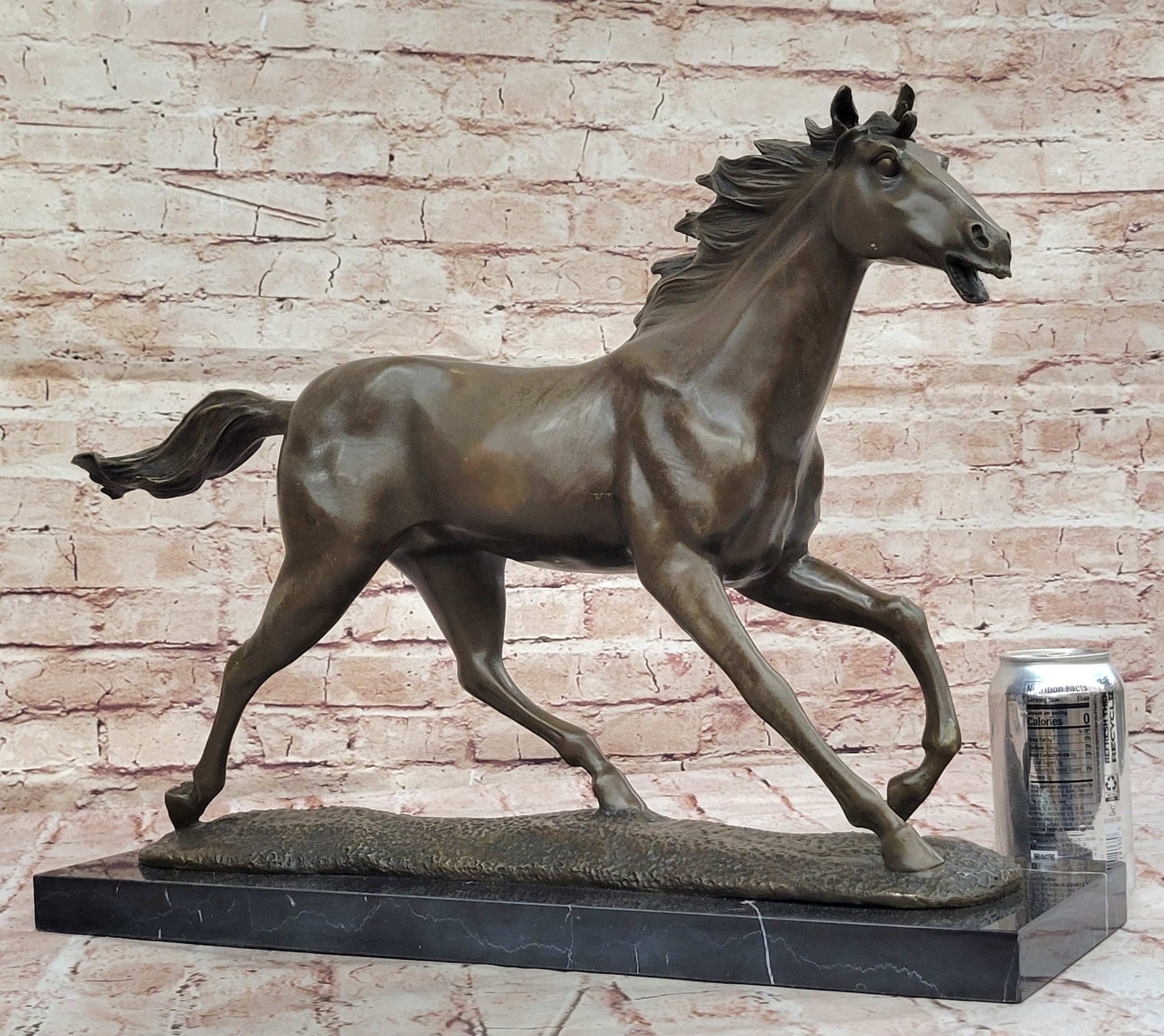 Milo Running Horse Bronze Sculpture; Realistic Equine Art on Marble Base
