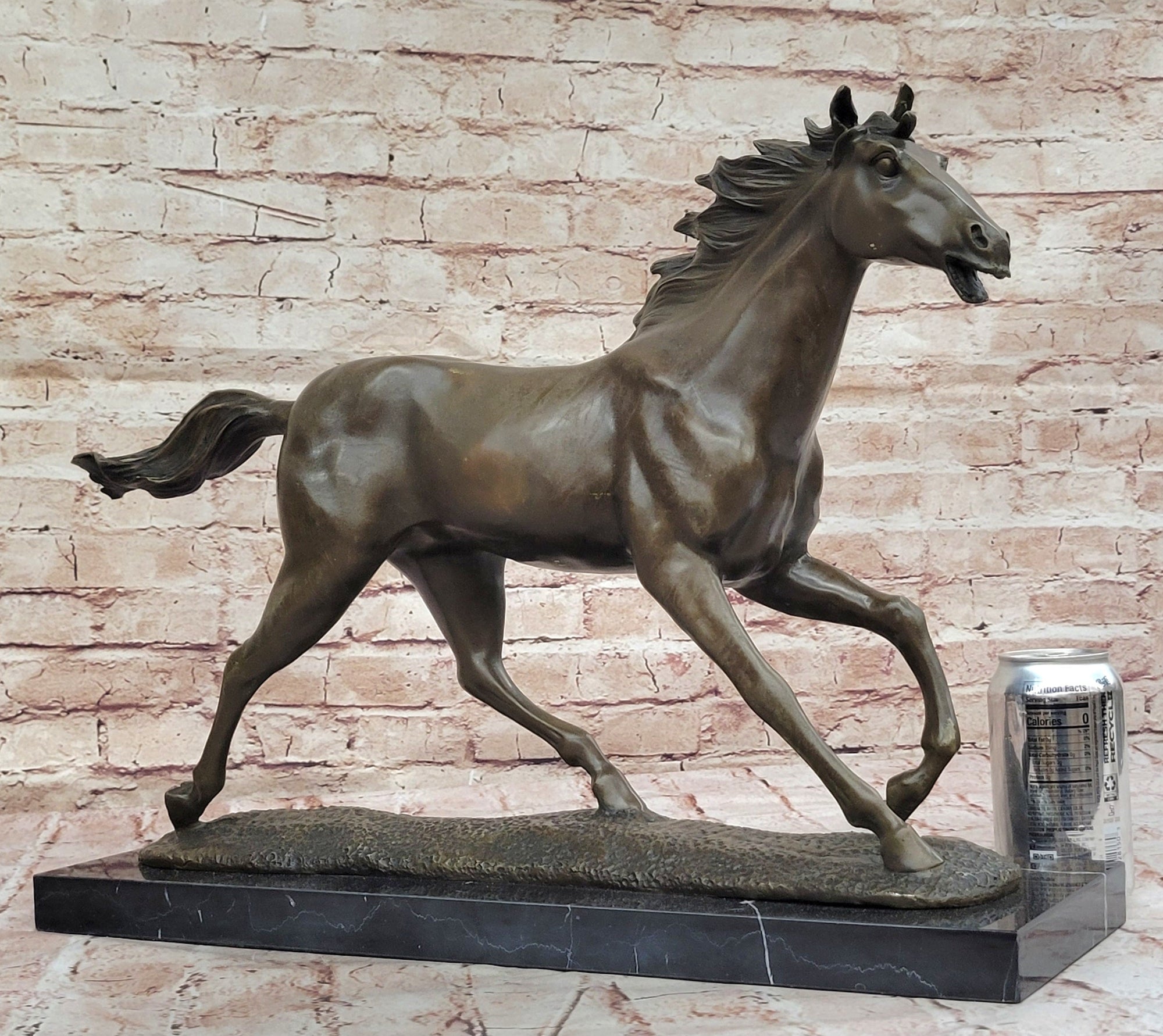 Milo Running Horse Bronze Sculpture; Realistic Equine Art on Marble Base