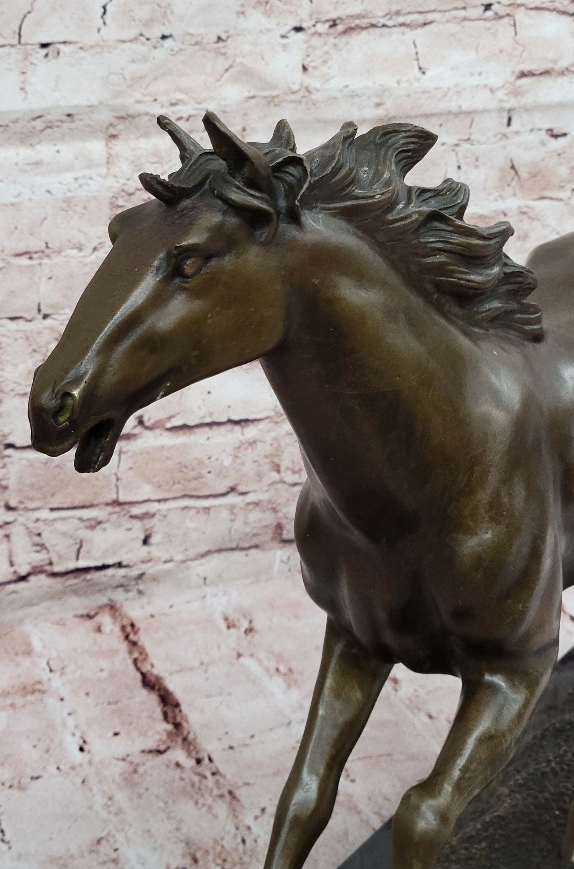 Milo Running Horse Bronze Sculpture; Realistic Equine Art on Marble Base