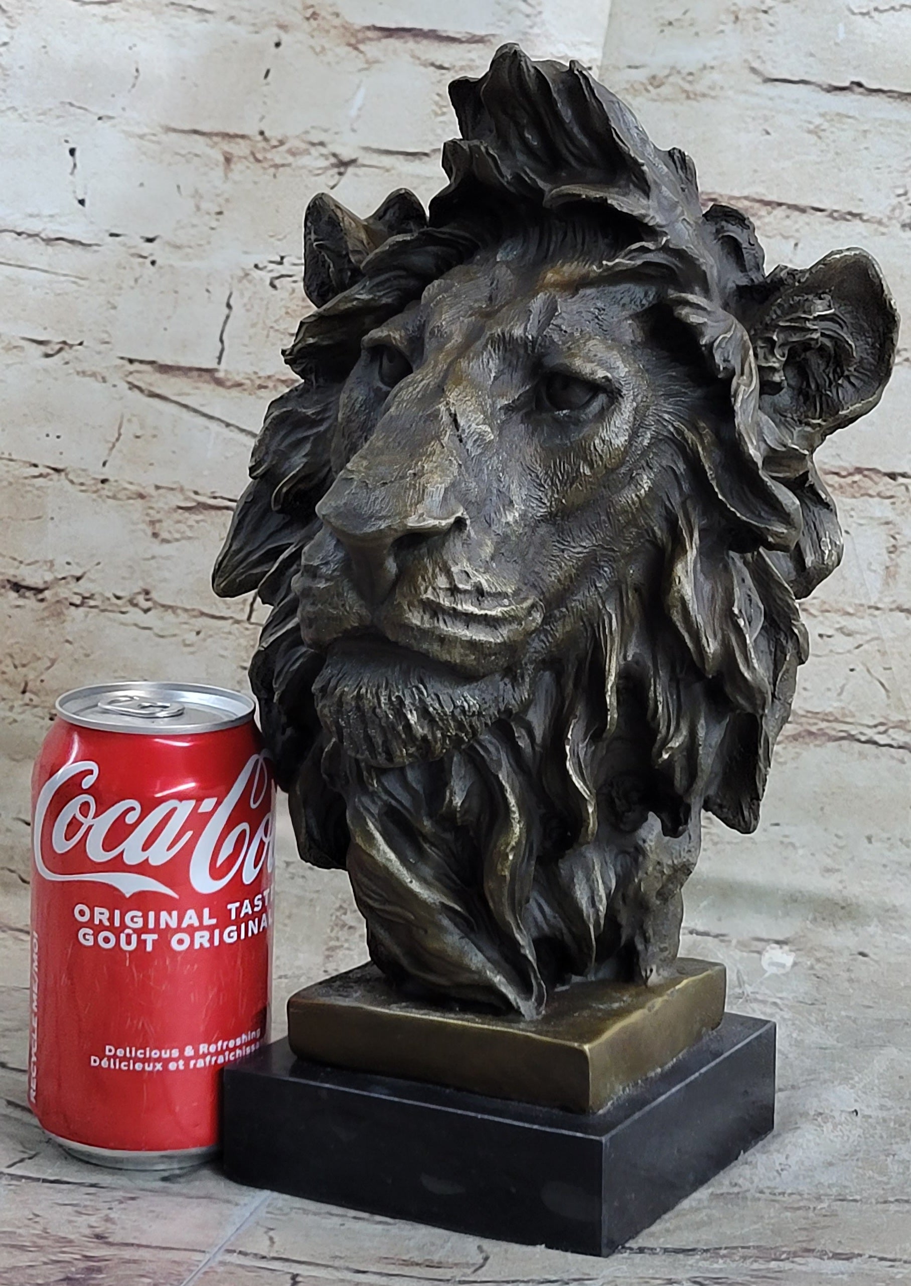 Hot Cast Bronze Male Lion Bust Sculpture Statue Original Art on Marble Base