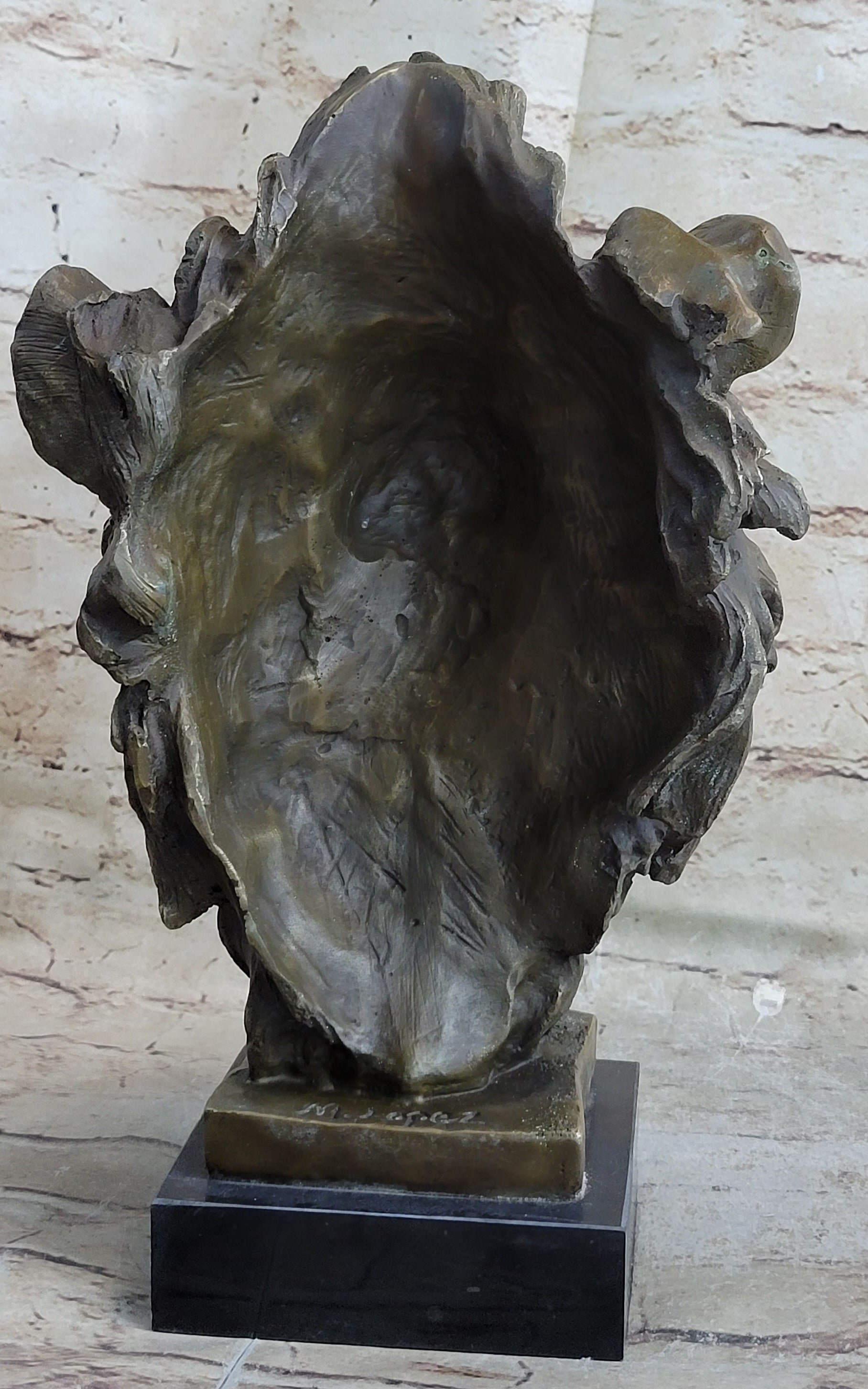 Hot Cast Bronze Male Lion Bust Sculpture Statue Original Art on Marble Base