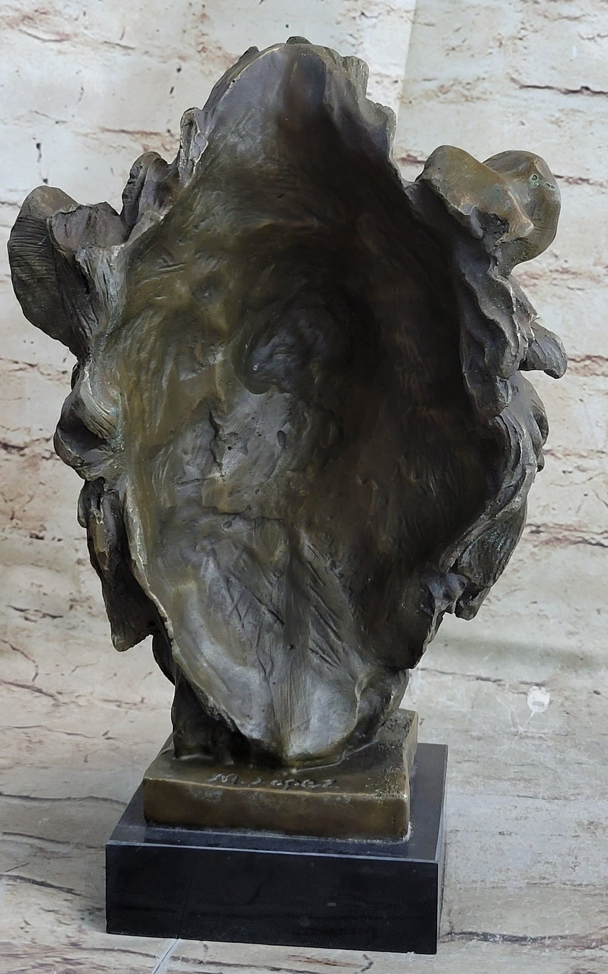Hot Cast Bronze Male Lion Bust Sculpture Statue Original Art on Marble Base