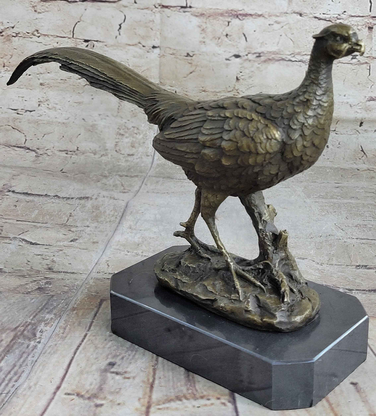 Pheasant Grouse Game Bird Hunter Bronze Marble Statue Wildlife Trophy Figurine