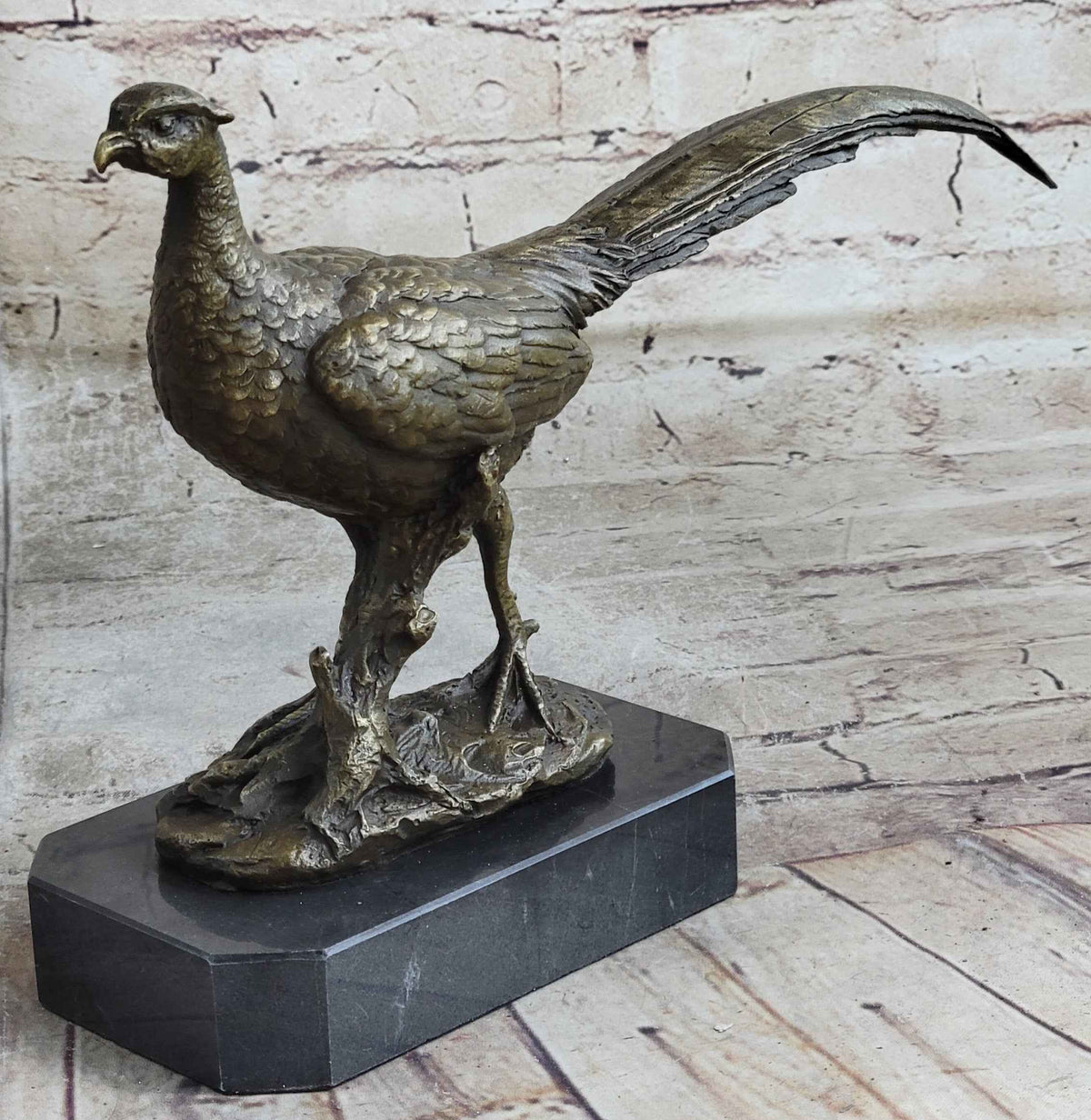 Pheasant Grouse Game Bird Hunter Bronze Marble Statue Wildlife Trophy Figurine
