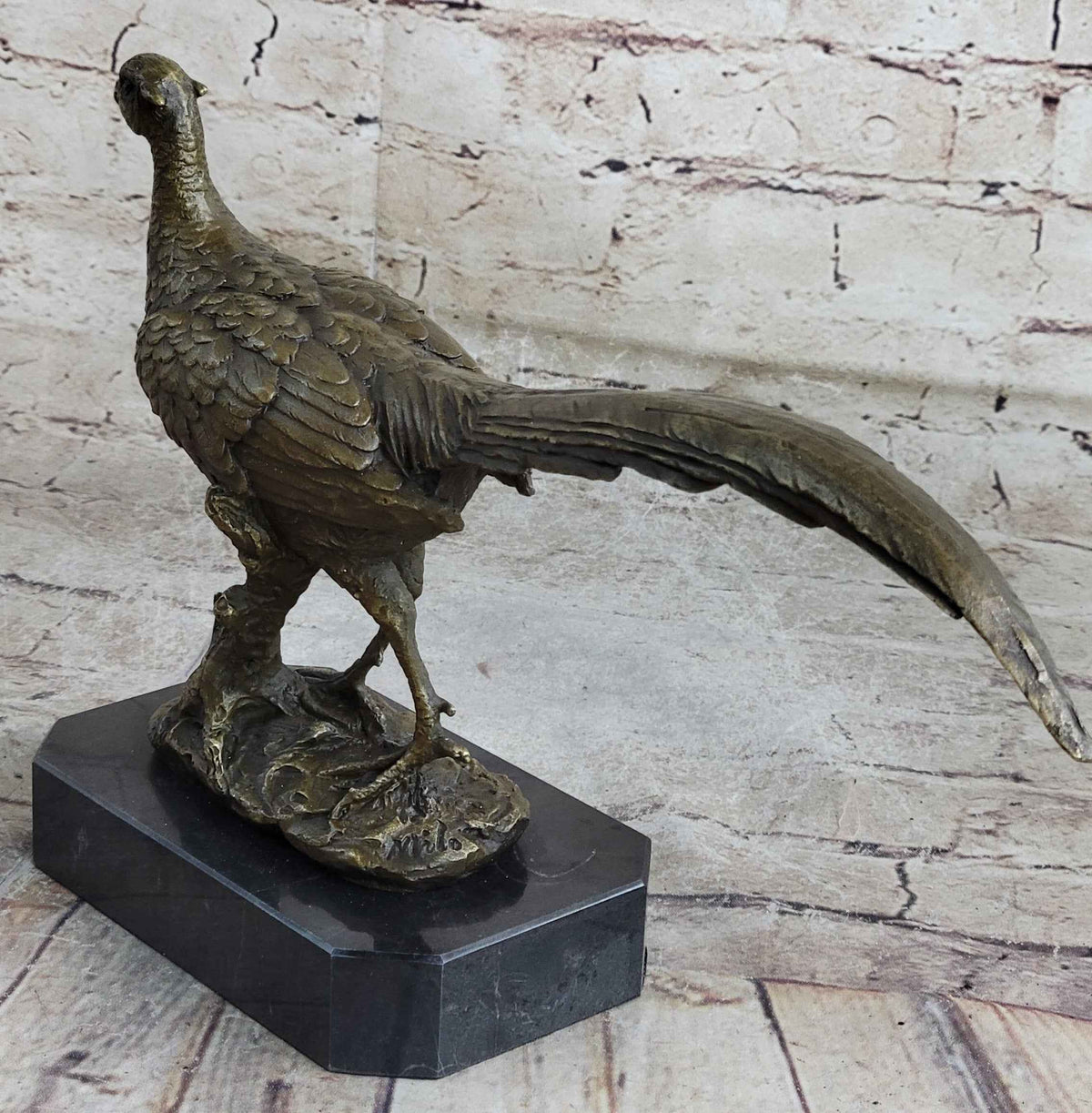 Pheasant Grouse Game Bird Hunter Bronze Marble Statue Wildlife Trophy Figurine