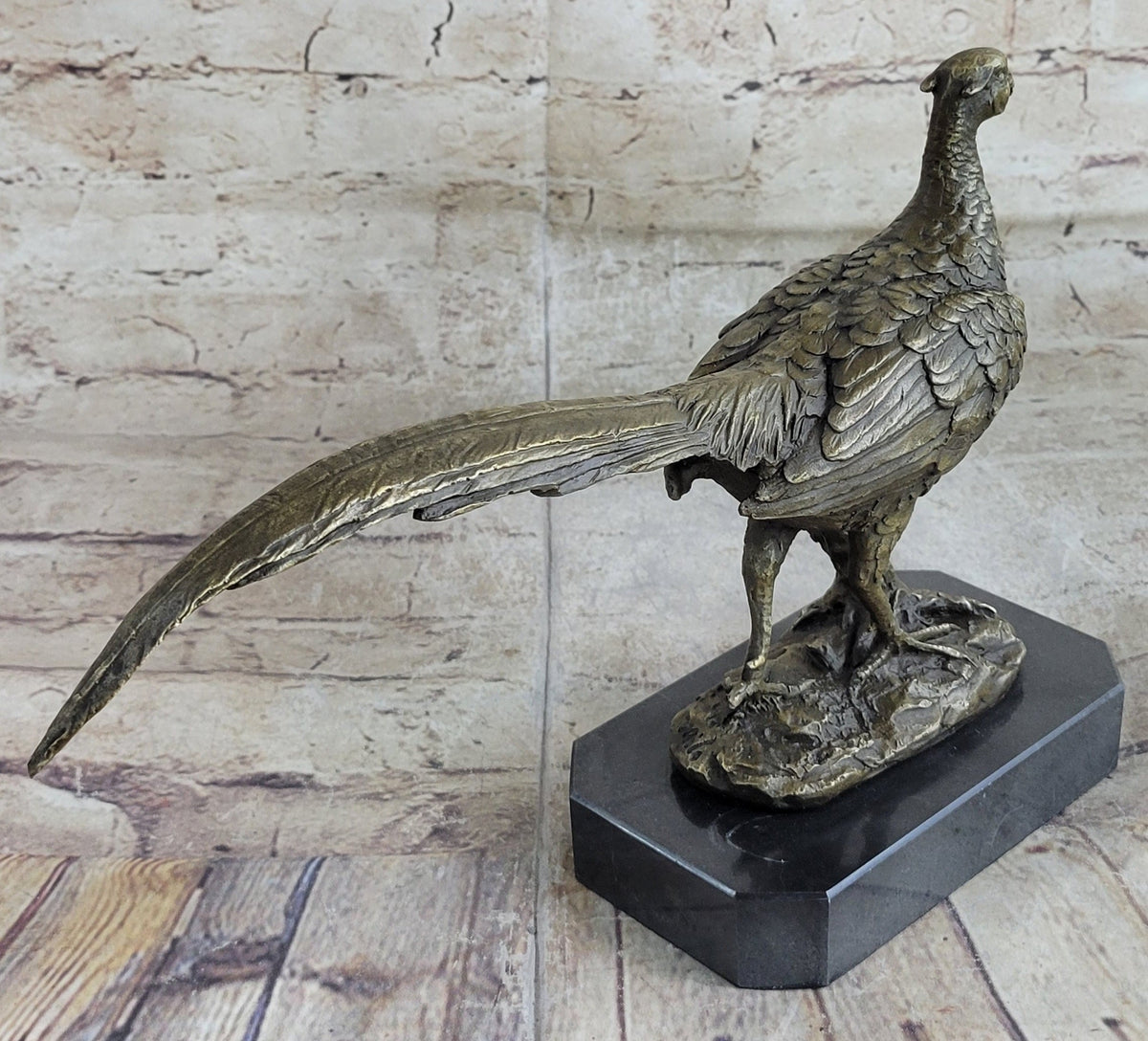 Pheasant Grouse Game Bird Hunter Bronze Marble Statue Wildlife Trophy Figurine