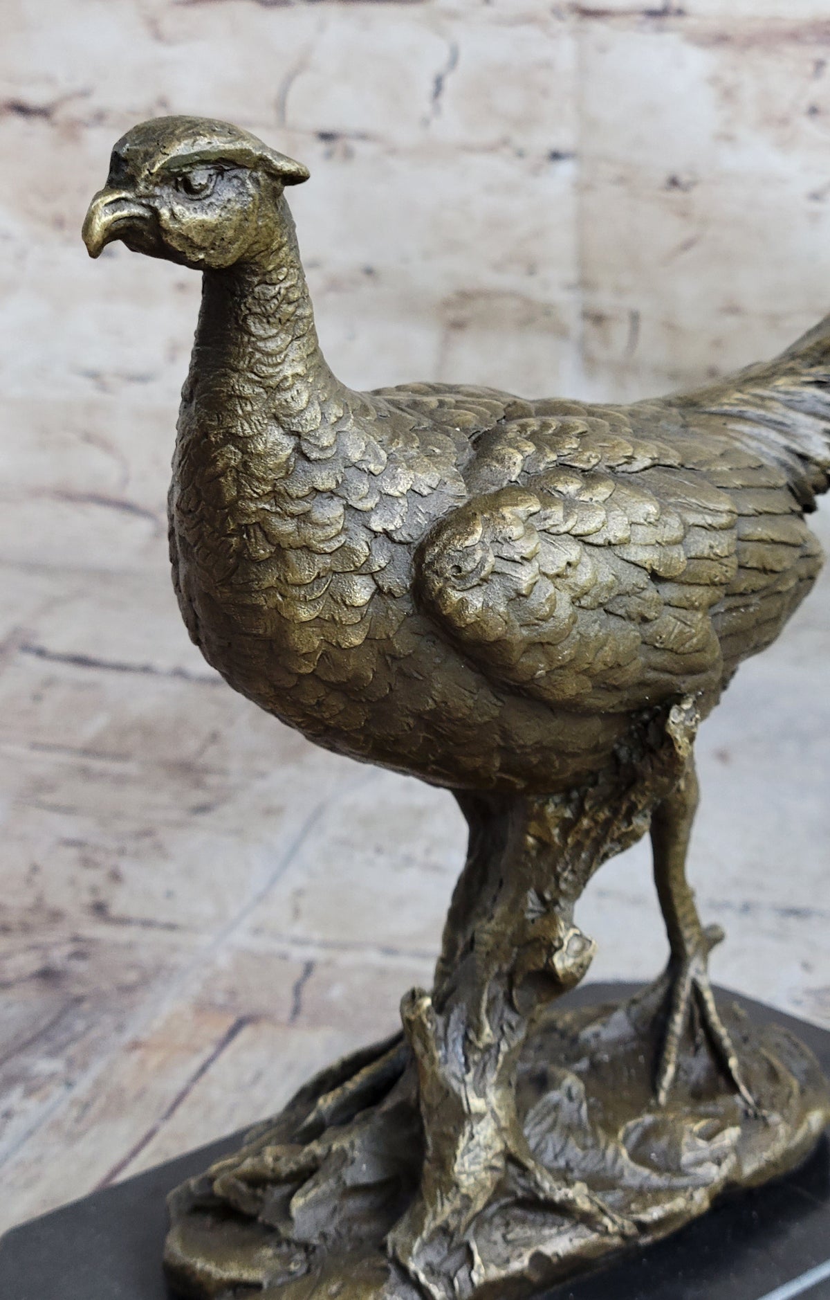 Pheasant Grouse Game Bird Hunter Bronze Marble Statue Wildlife Trophy Figurine