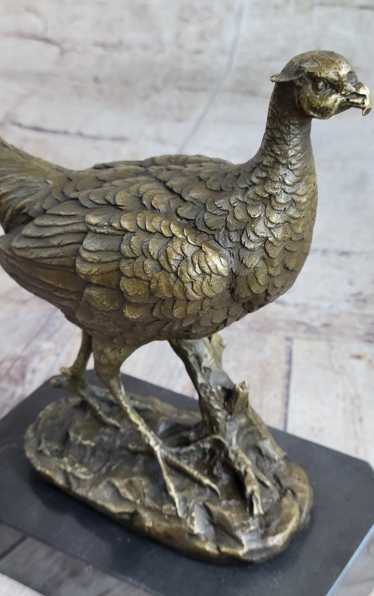 Pheasant Grouse Game Bird Hunter Bronze Marble Statue Wildlife Trophy Figurine