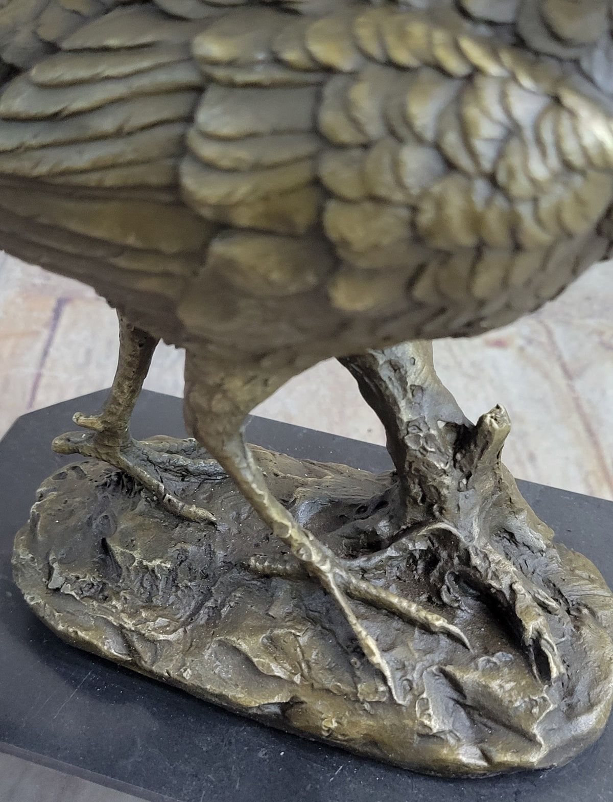 Pheasant Grouse Game Bird Hunter Bronze Marble Statue Wildlife Trophy Figurine