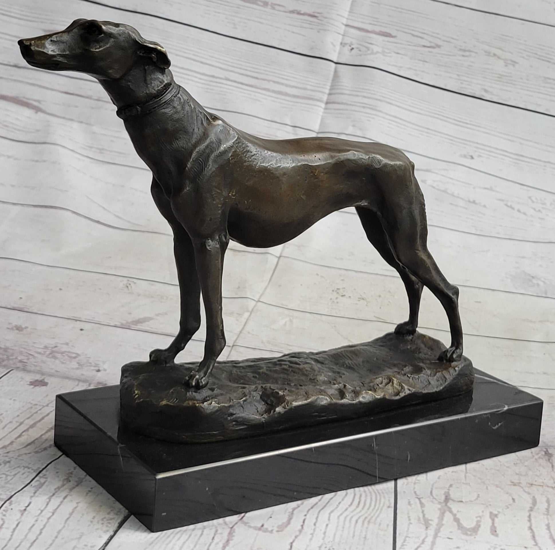 Greyhound Dog Whippet Bronze Statue Sculpture Figure Marble Base by Fremiet 13" x 10"