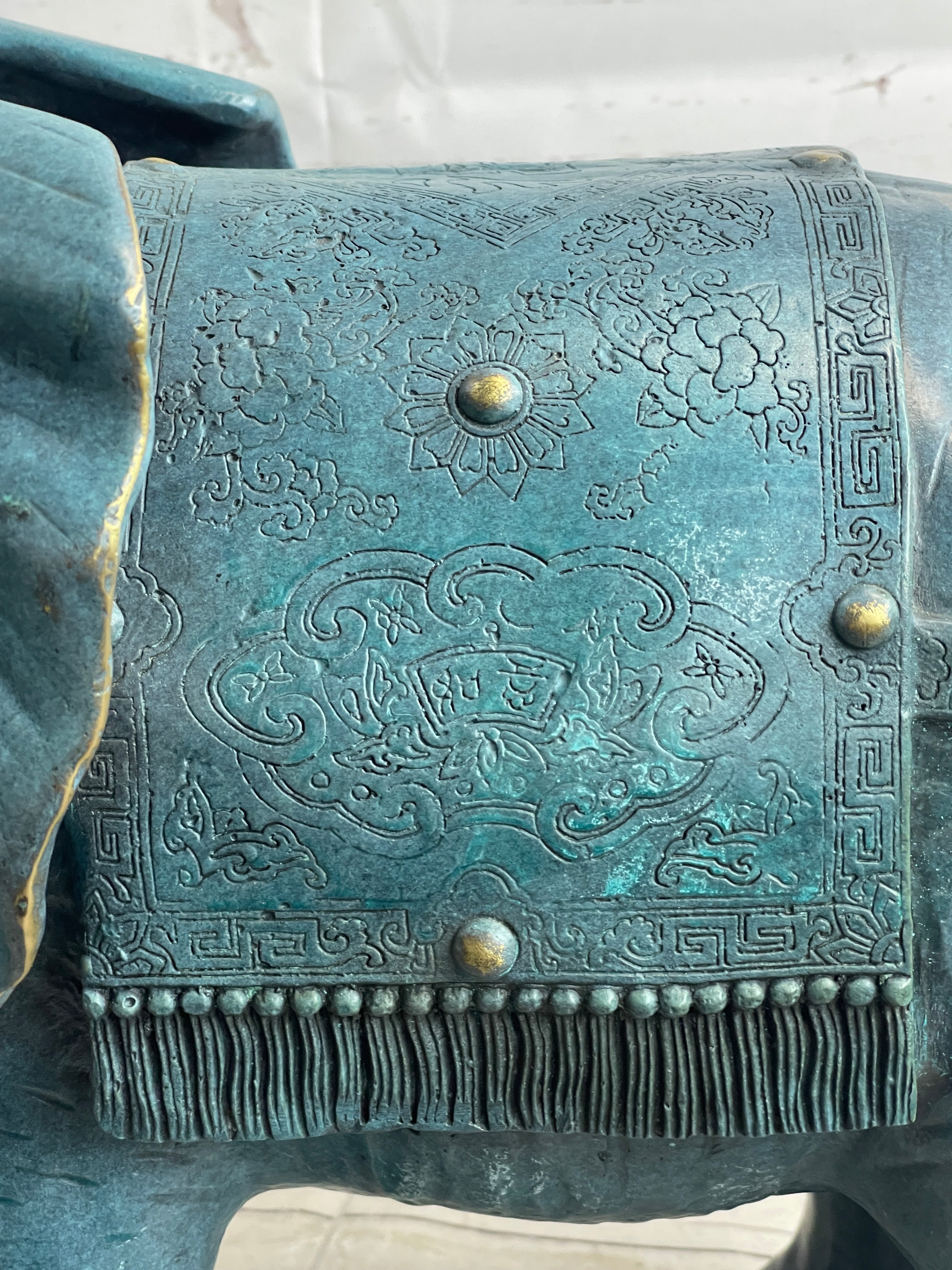 Extra Large Heavy Wildlife Elephant by French Artist Barye Green Patina Bronze Statue