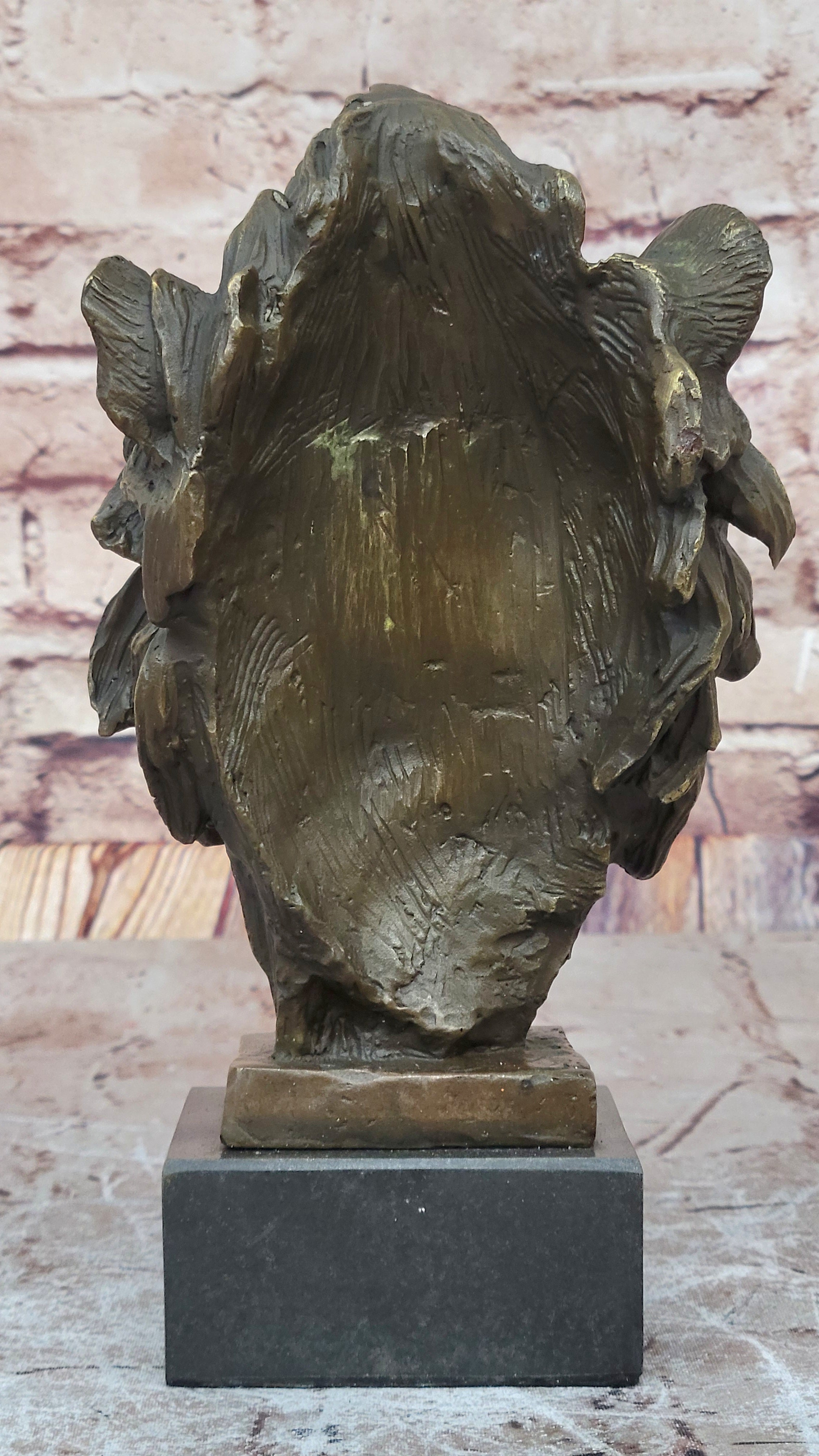 Male Lion Bronze Bust Statue Sculpture Figure on Black Marble Base Signed Barye 9" x 4"