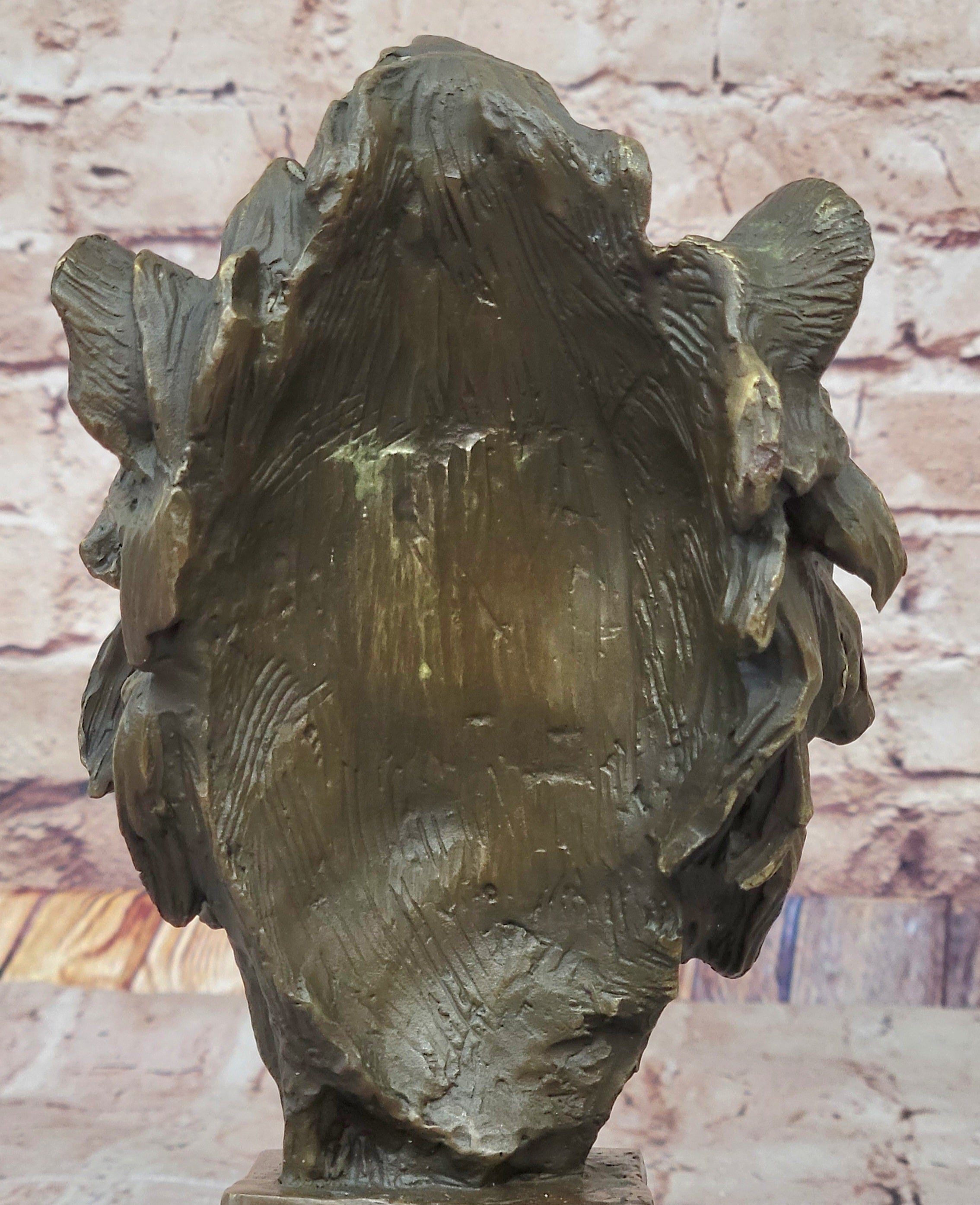 Male Lion Bronze Bust Statue Sculpture Figure on Black Marble Base Signed Barye 9" x 4"