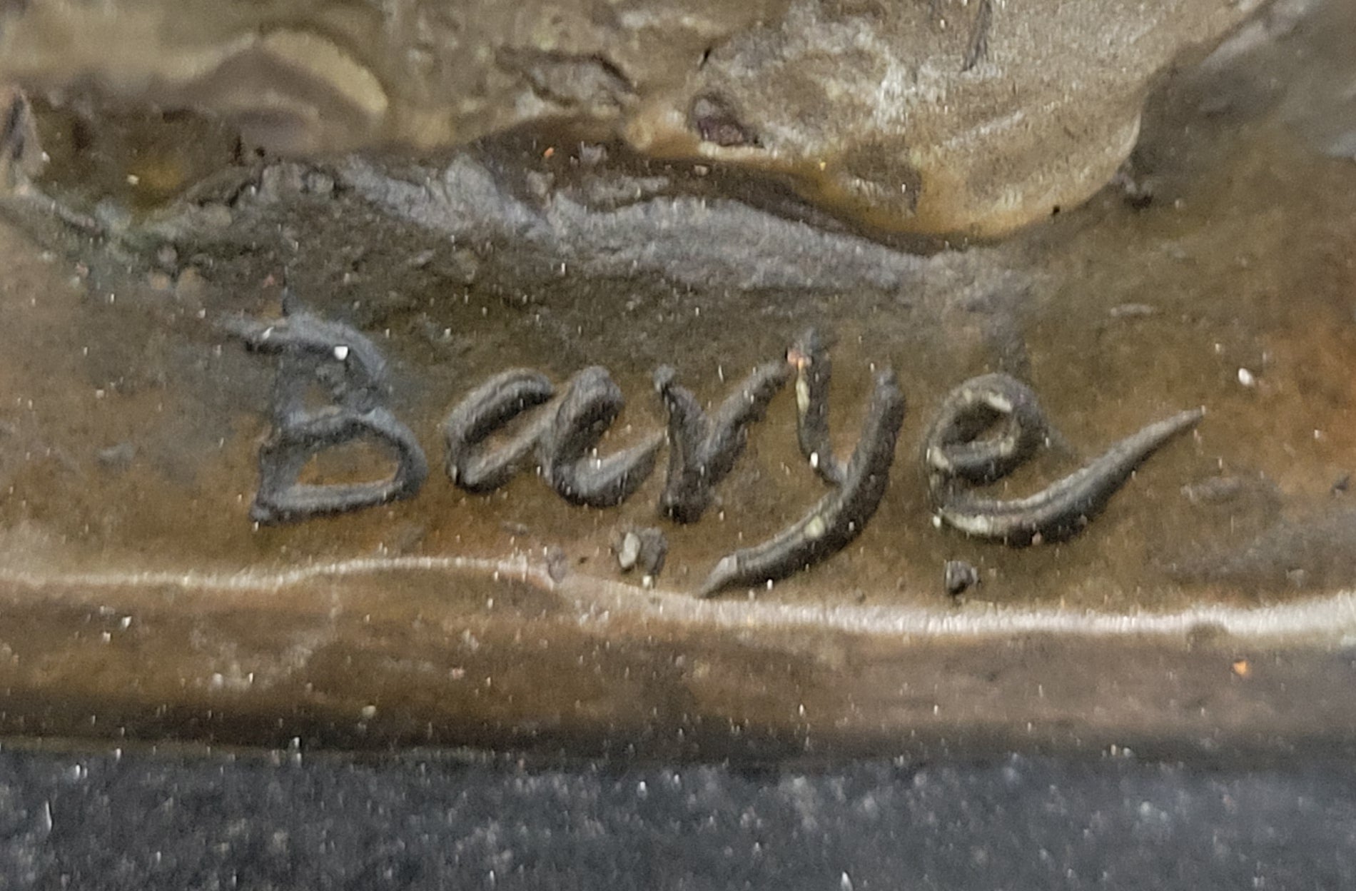 Male Lion Bronze Bust Statue Sculpture Figure on Black Marble Base Signed Barye 9" x 4"