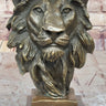 Male Lion Bronze Bust Statue Sculpture Figure on Black Marble Base Signed Barye 9" x 4"