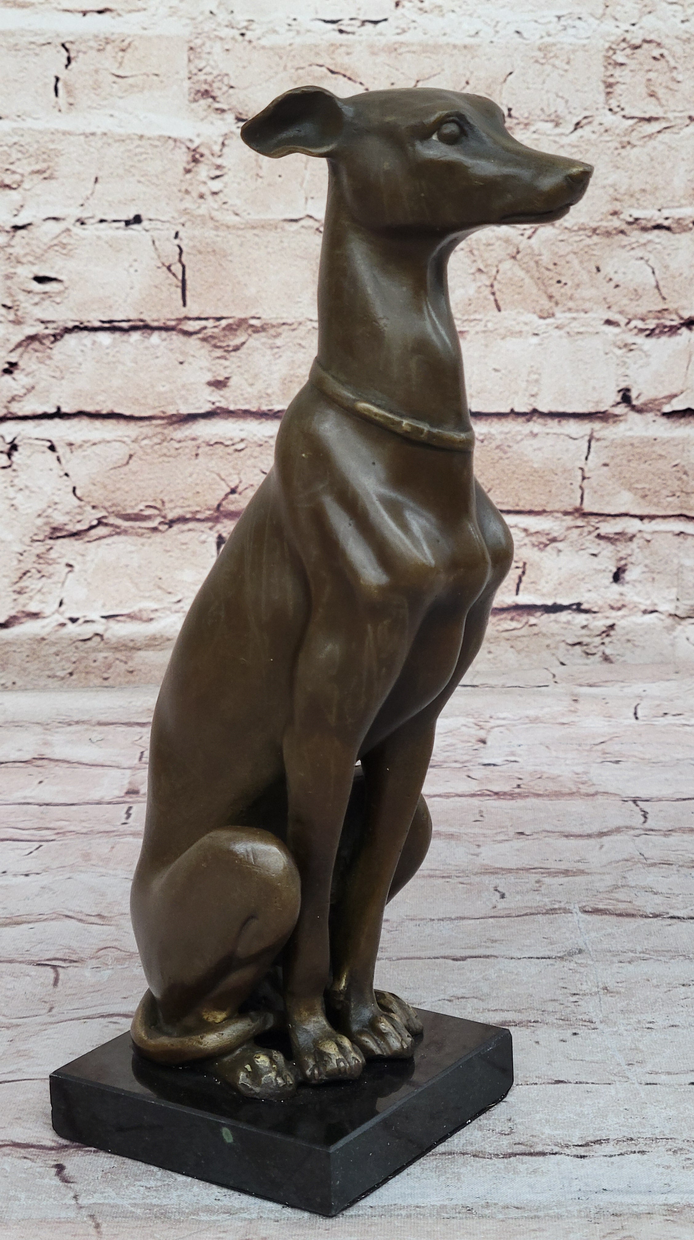 Greyhound Whippet Slender Dog Bronze Metal Modern Art Sculpture Statue Figure Marble Base