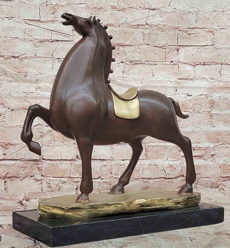 Bronze Rearing Tang Horse Sculpture Mid-Century Modern Equine Art
