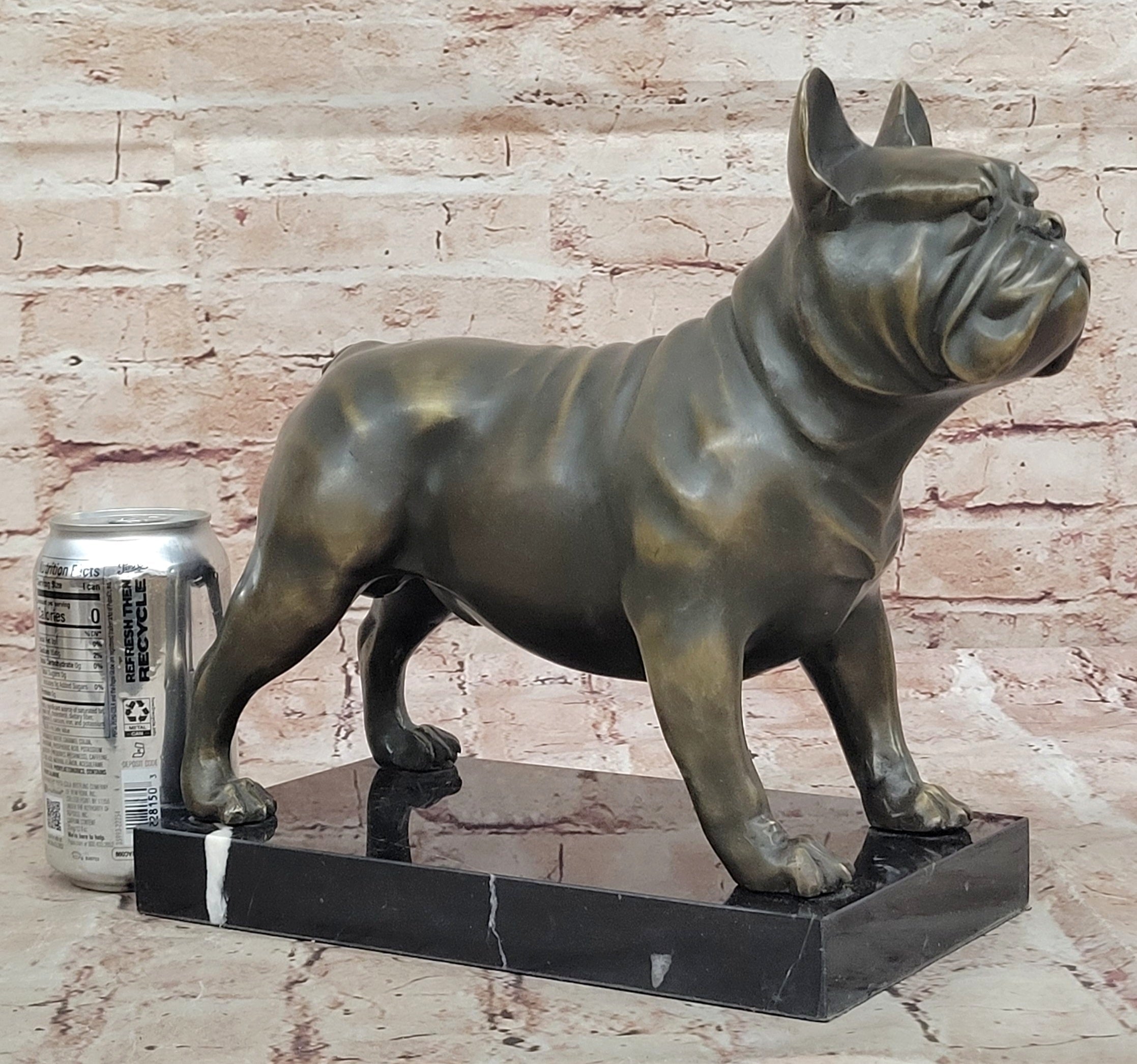 Bronze Bulldog Sculpture on Marble Base; Dog Lover Gift Decor