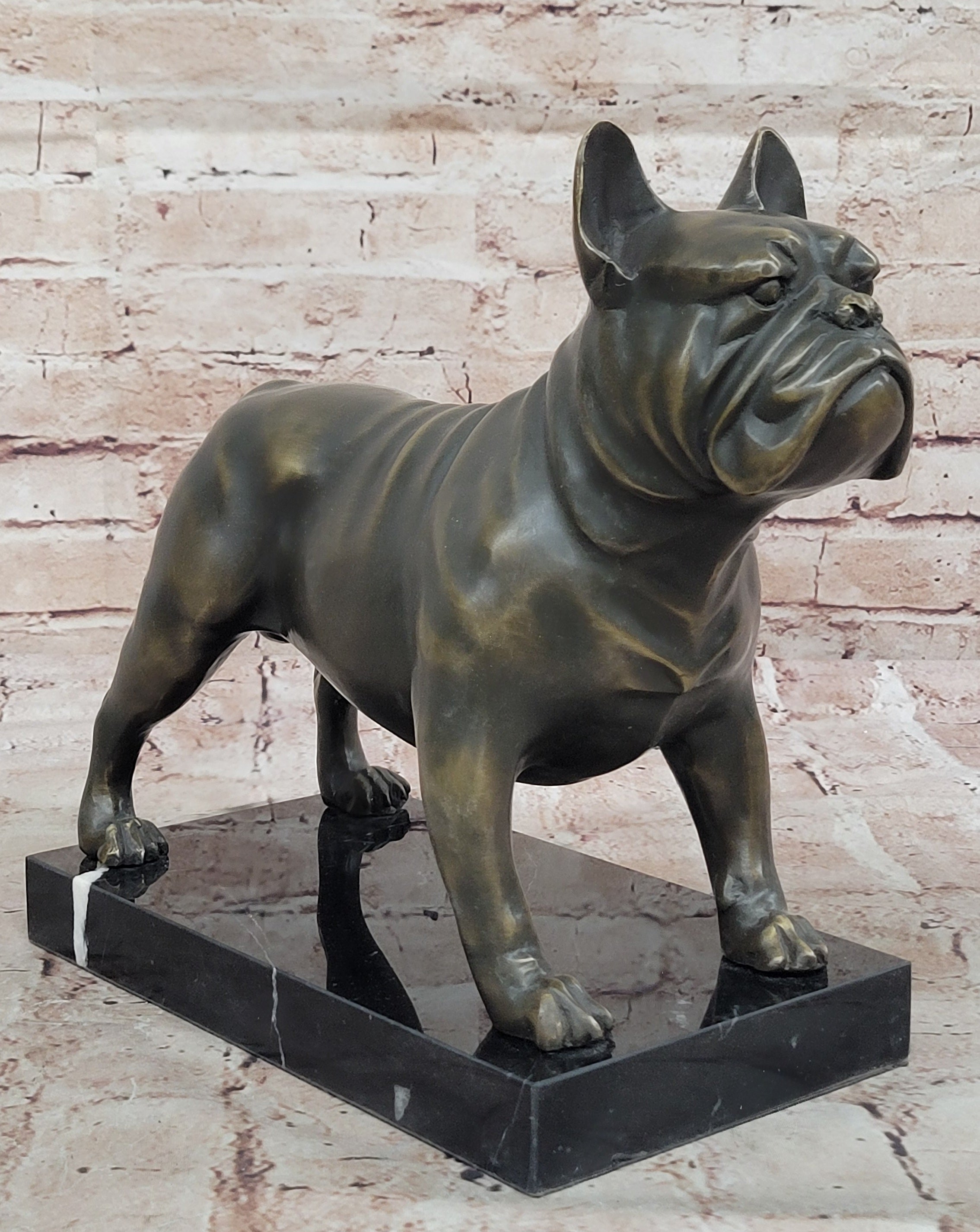 Bronze Bulldog Sculpture on Marble Base; Dog Lover Gift Decor