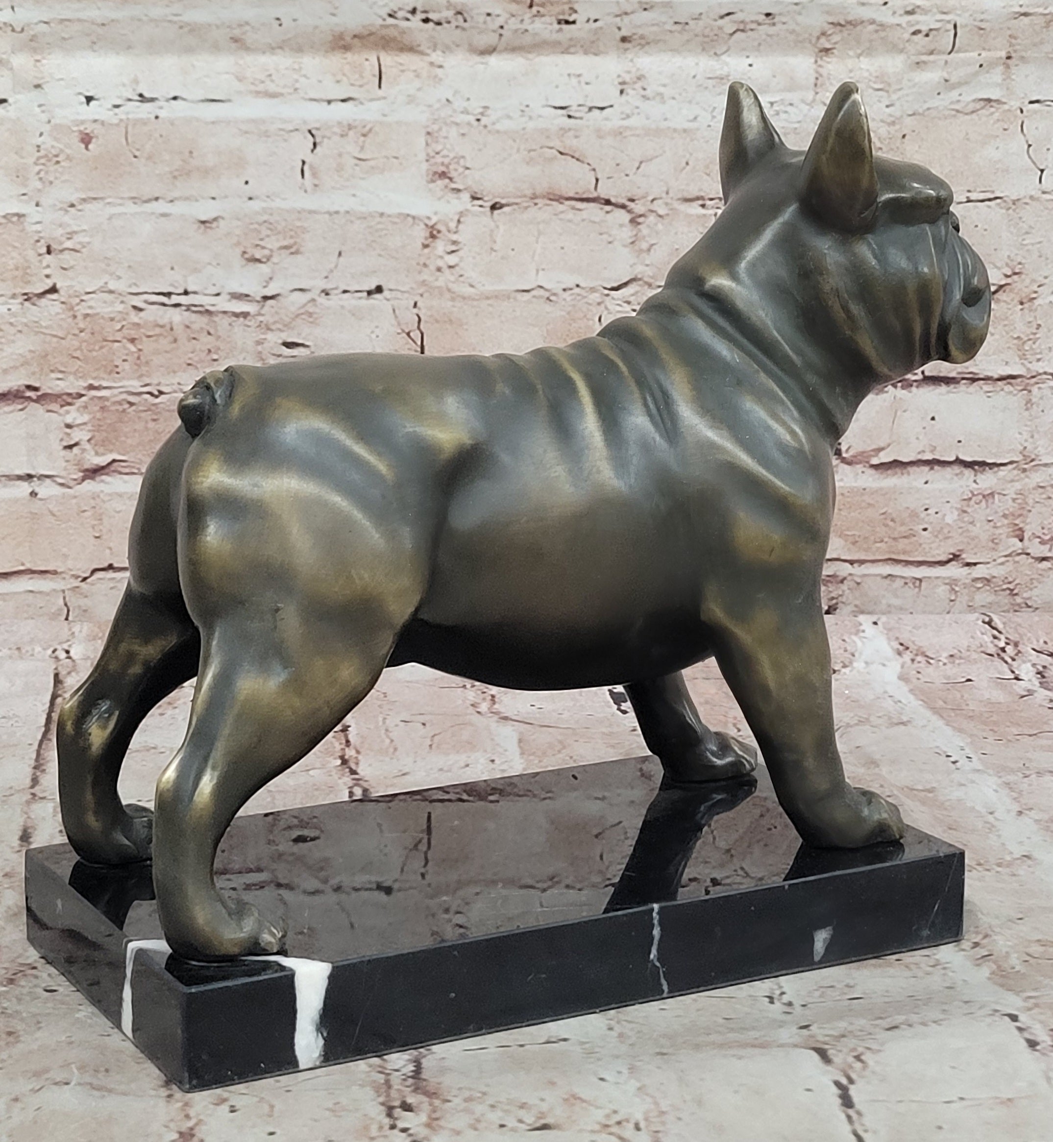 Bronze Bulldog Sculpture on Marble Base; Dog Lover Gift Decor