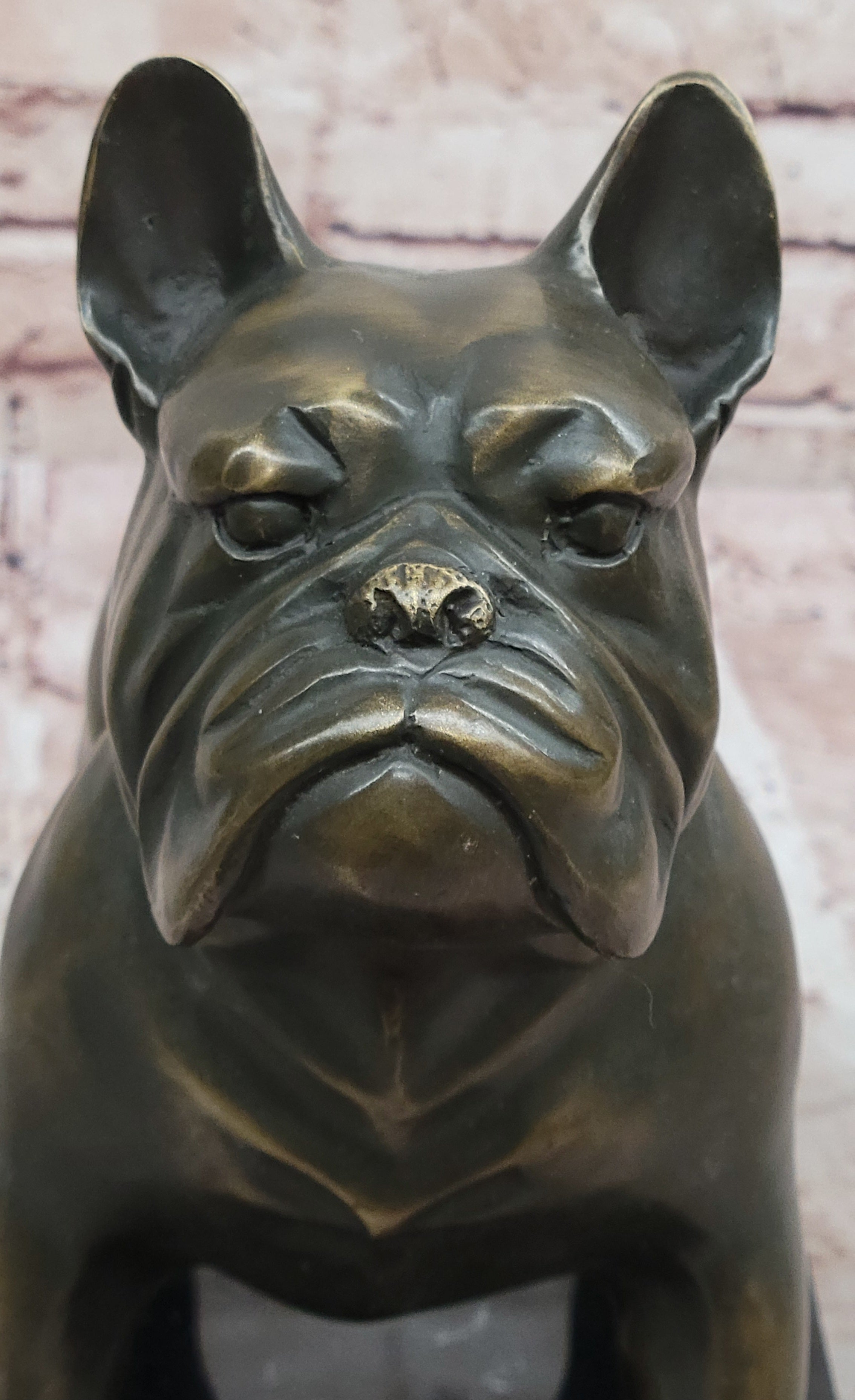 Bronze Bulldog Sculpture on Marble Base; Dog Lover Gift Decor