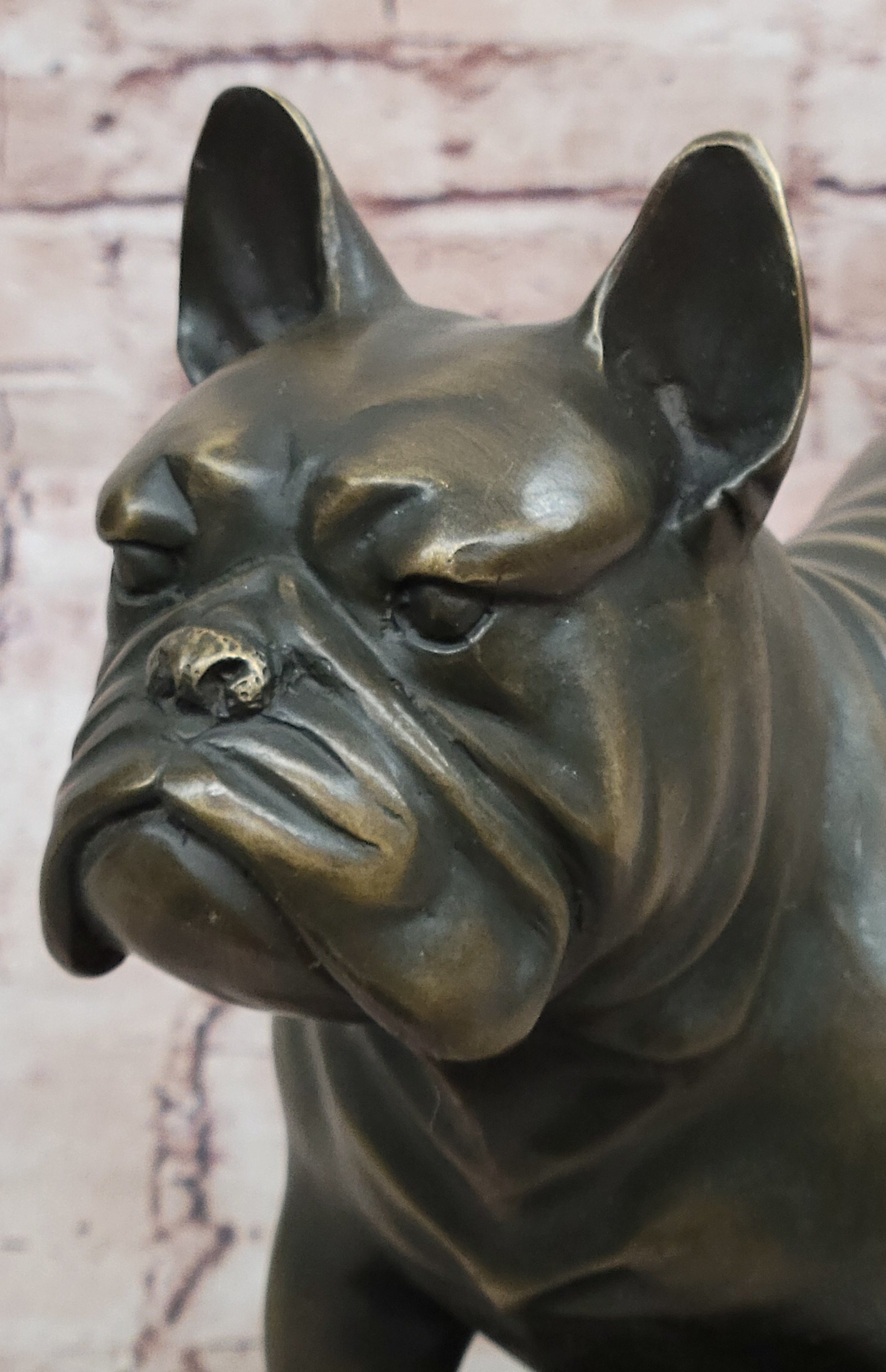 Bronze Bulldog Sculpture on Marble Base; Dog Lover Gift Decor