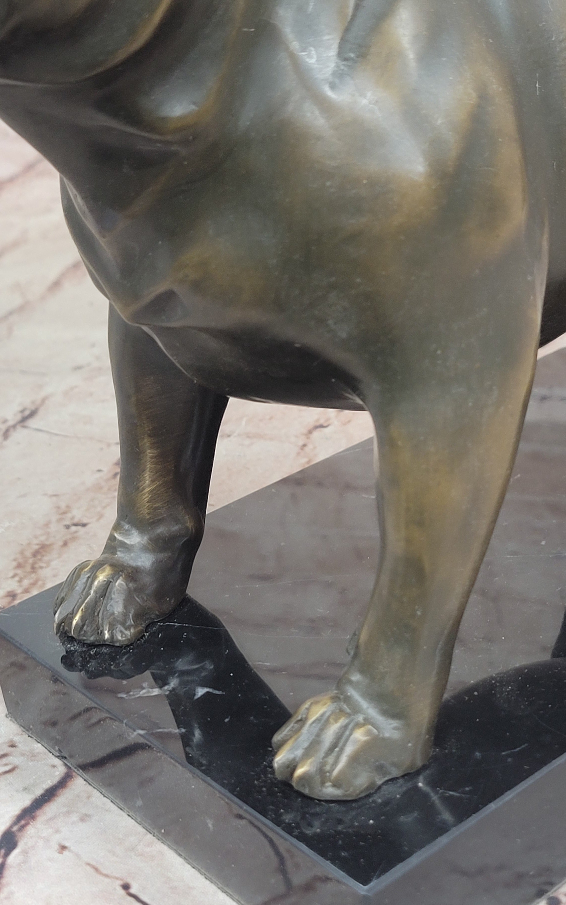 Bronze Bulldog Sculpture on Marble Base; Dog Lover Gift Decor