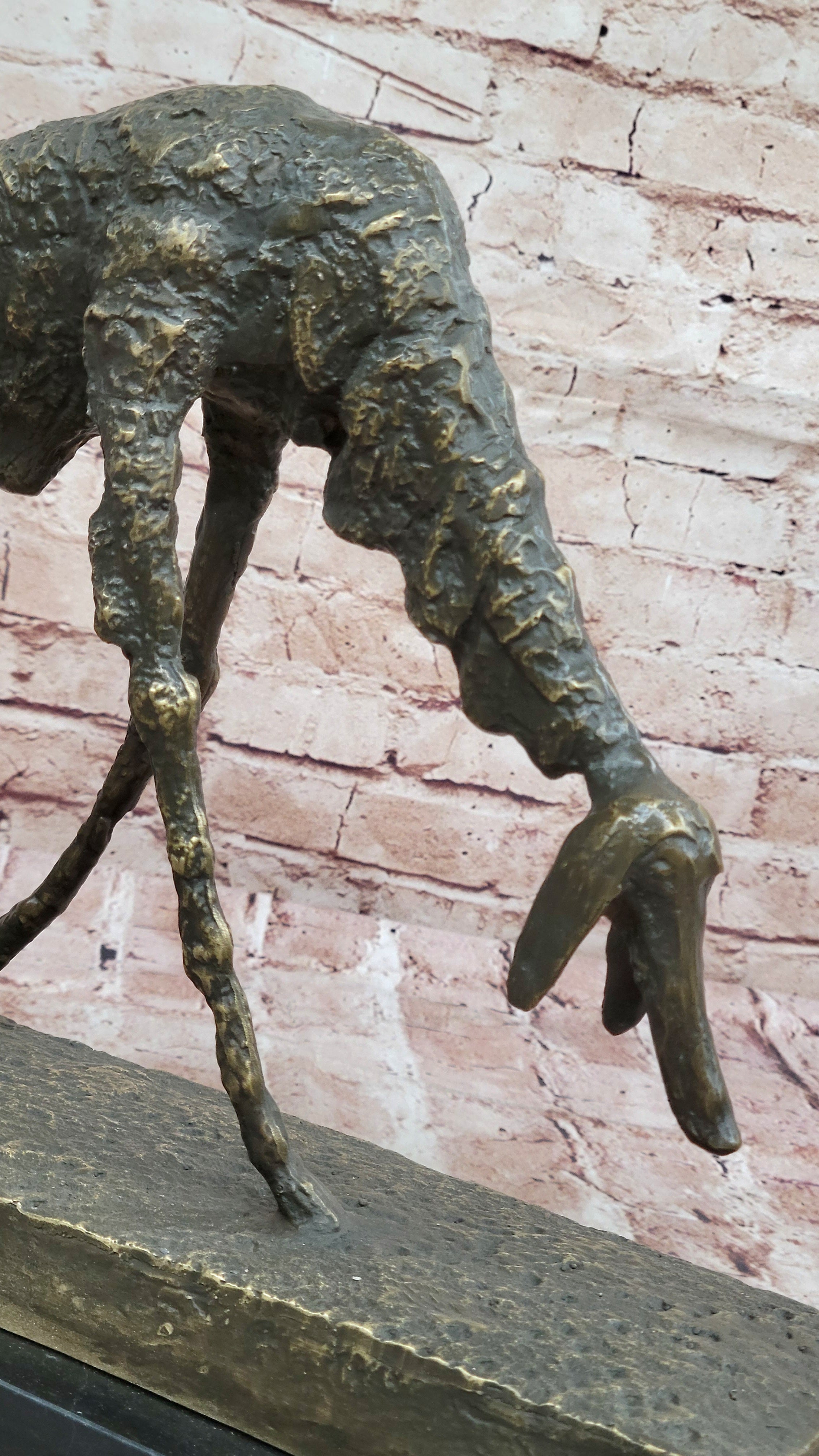 Abstract Surrealist Bronze Dog Sculpture Statue on Marble Base