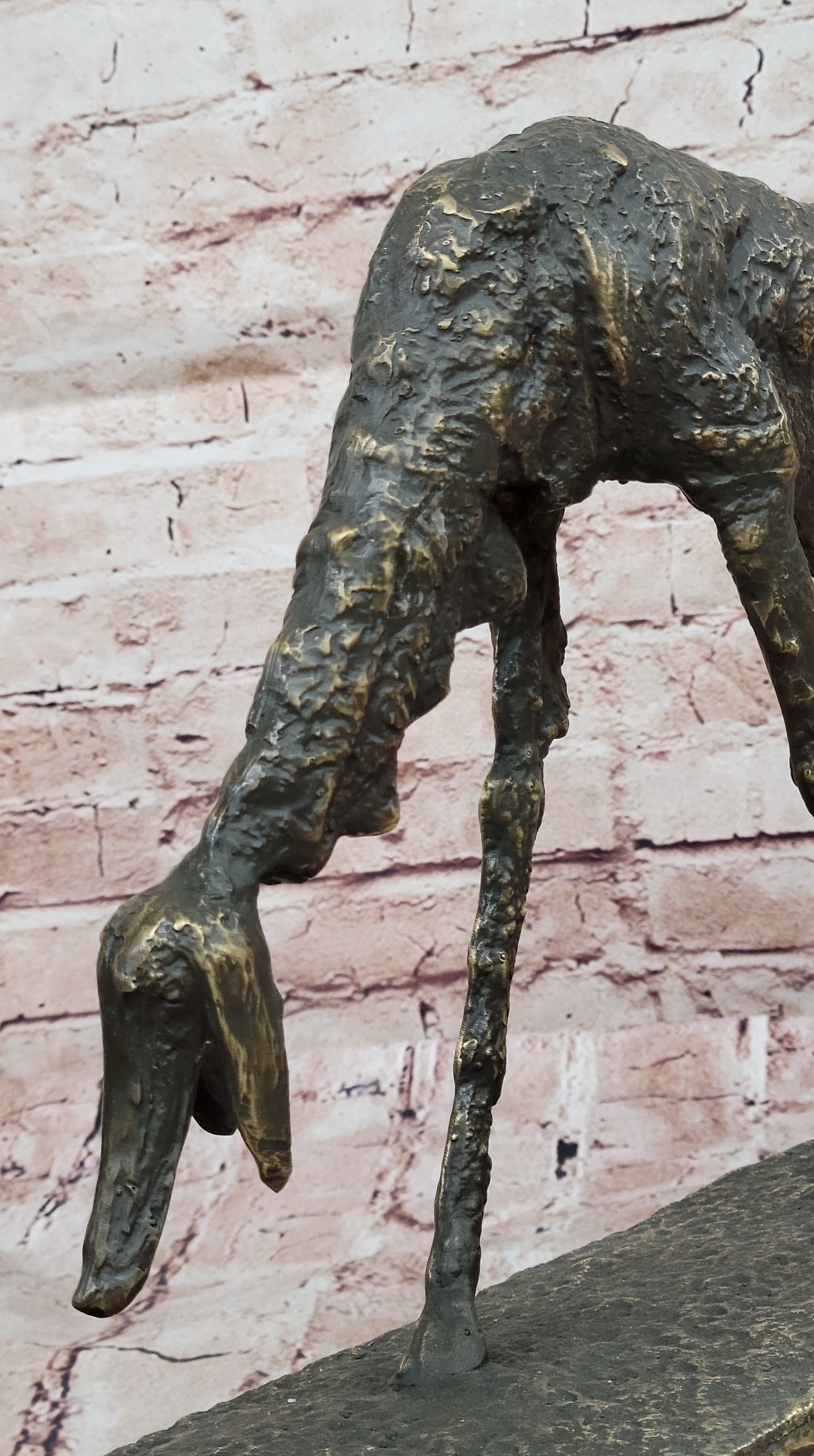 Abstract Surrealist Bronze Dog Sculpture Statue on Marble Base