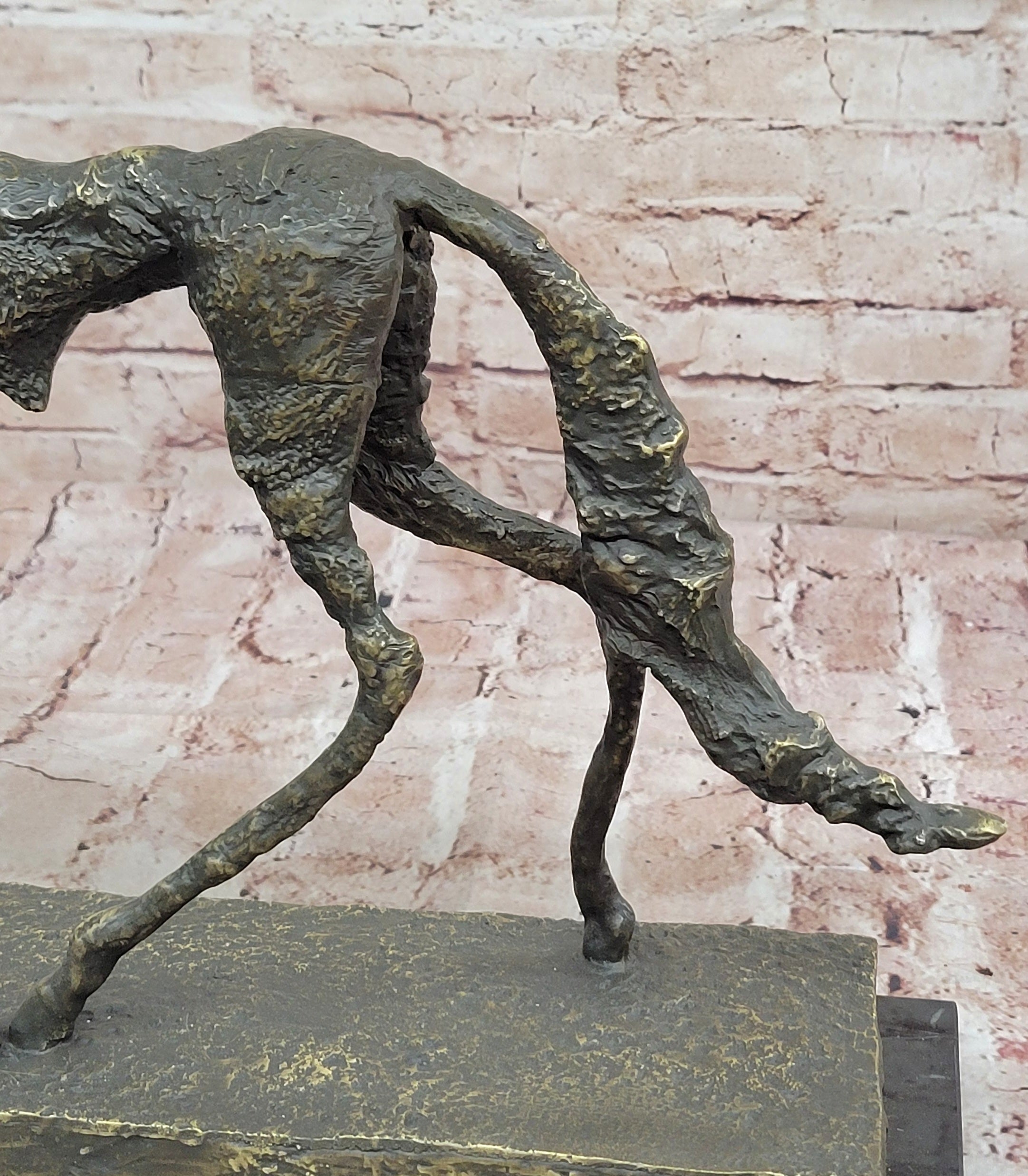 Abstract Surrealist Bronze Dog Sculpture Statue on Marble Base