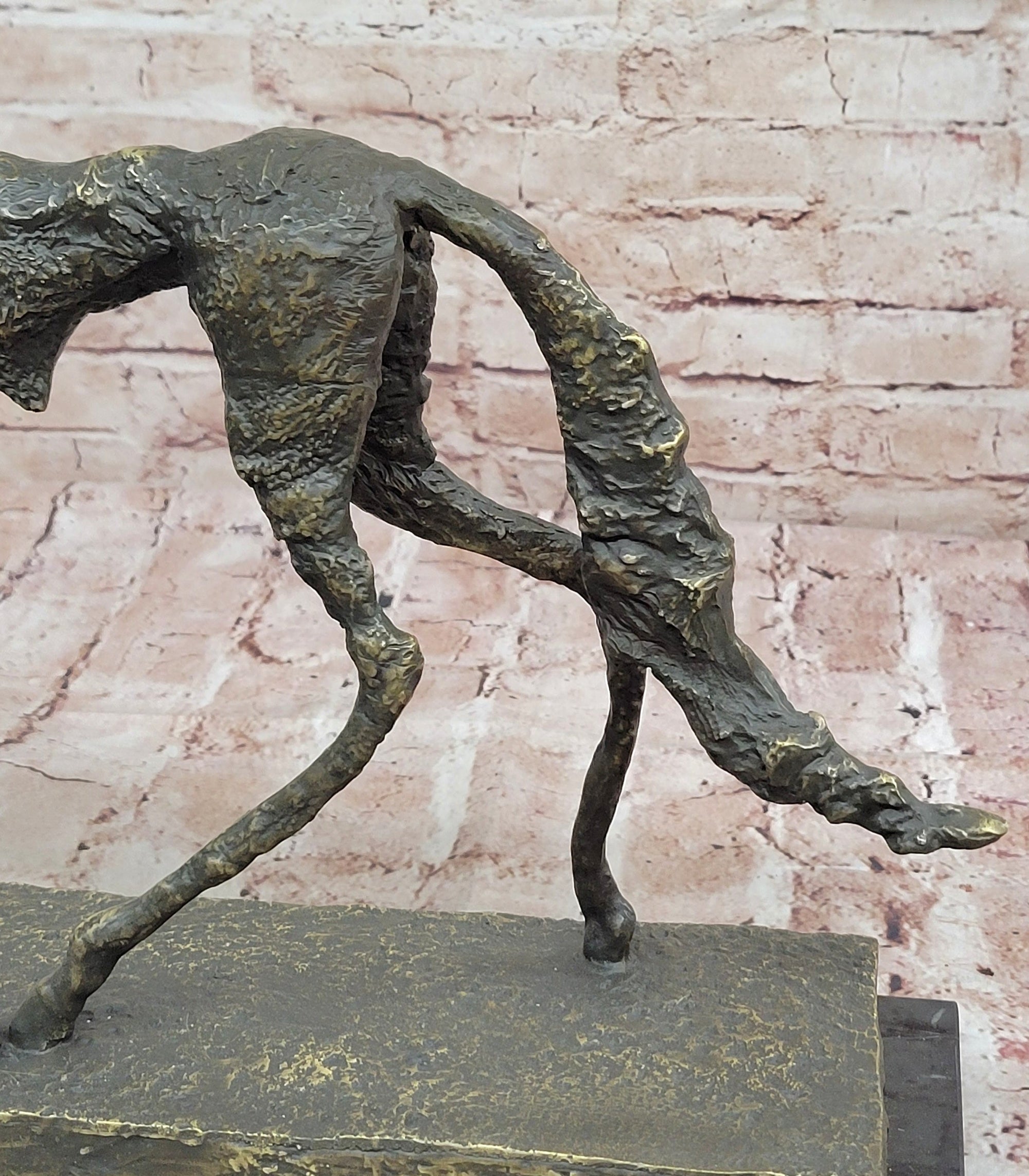 Abstract Surrealist Bronze Dog Sculpture Statue on Marble Base