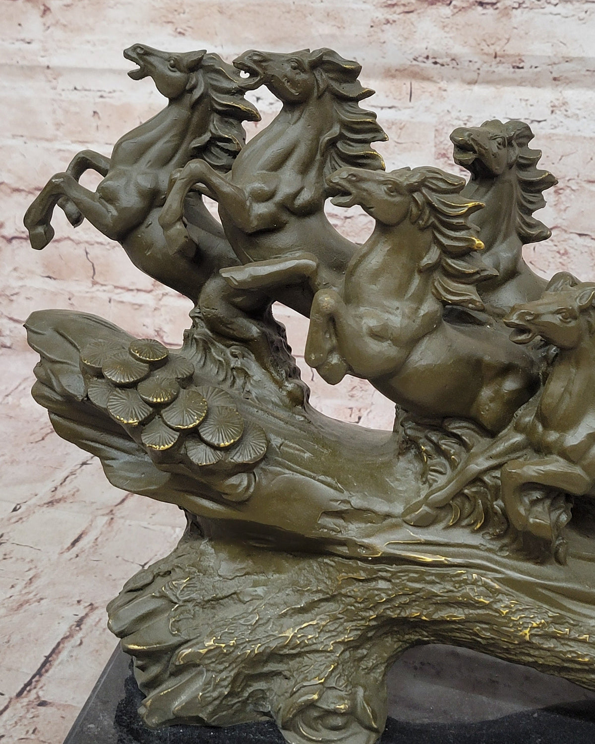 Eight Running Horses Bronze Sculpture on Marble Base by Milo