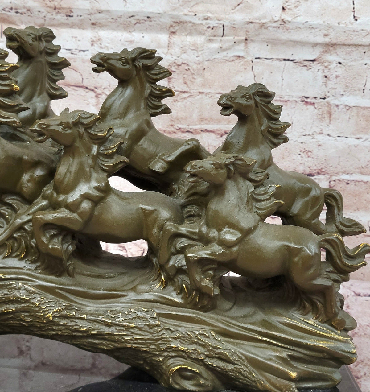 Eight Running Horses Bronze Sculpture on Marble Base by Milo