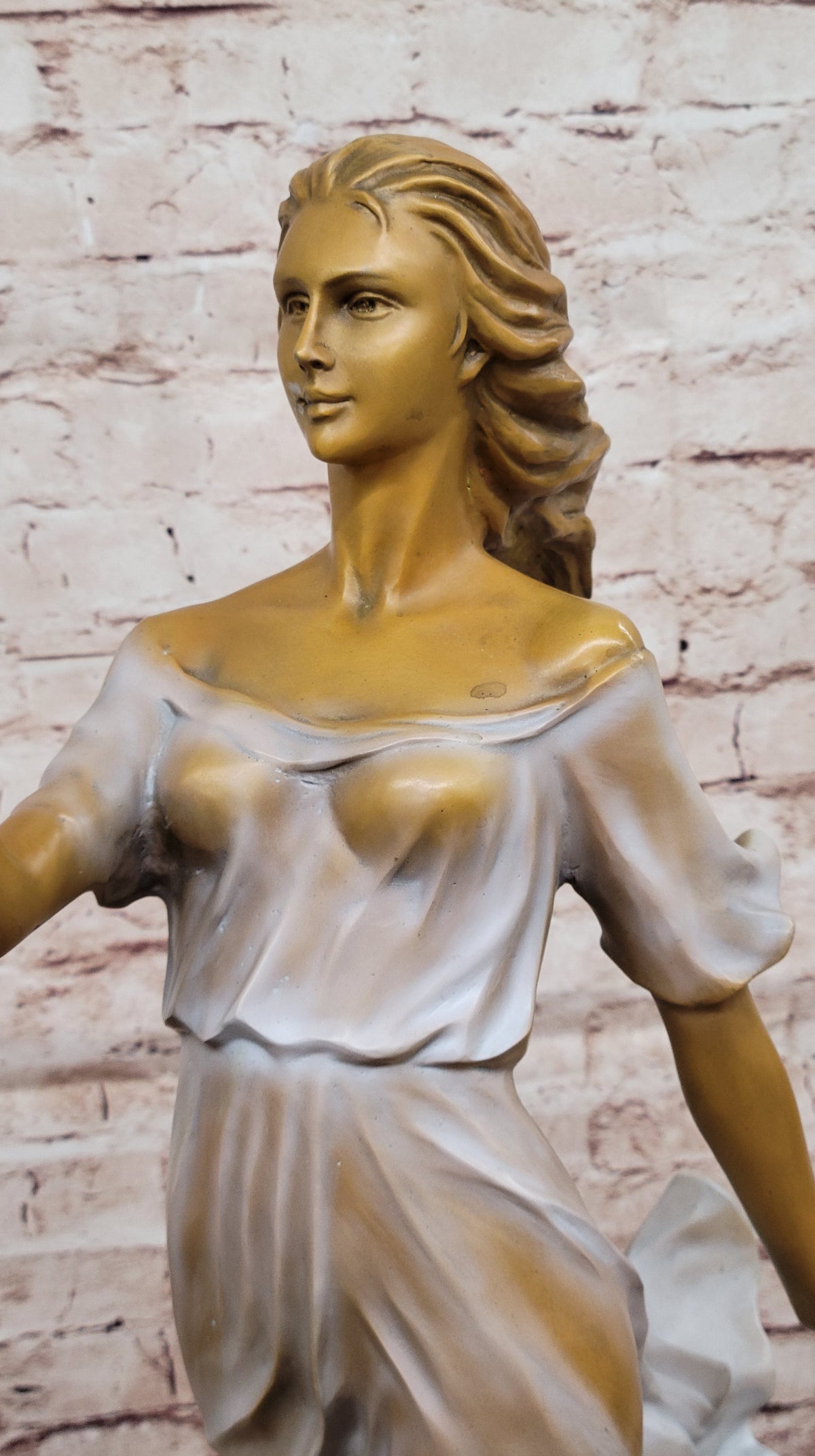 Bronze Woman with Bird Sculpture Statue – Flowing Dress Figurine
