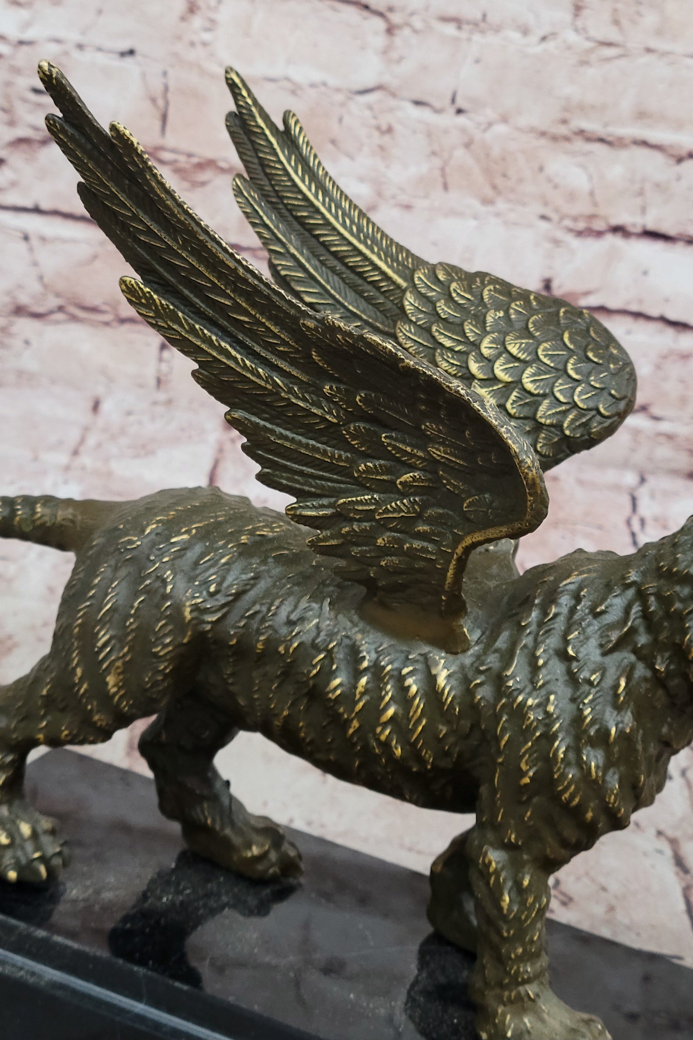 Majestic Griffin Bronze Sculpture - Mythical Lion-Eagle Creature Fantasy Art