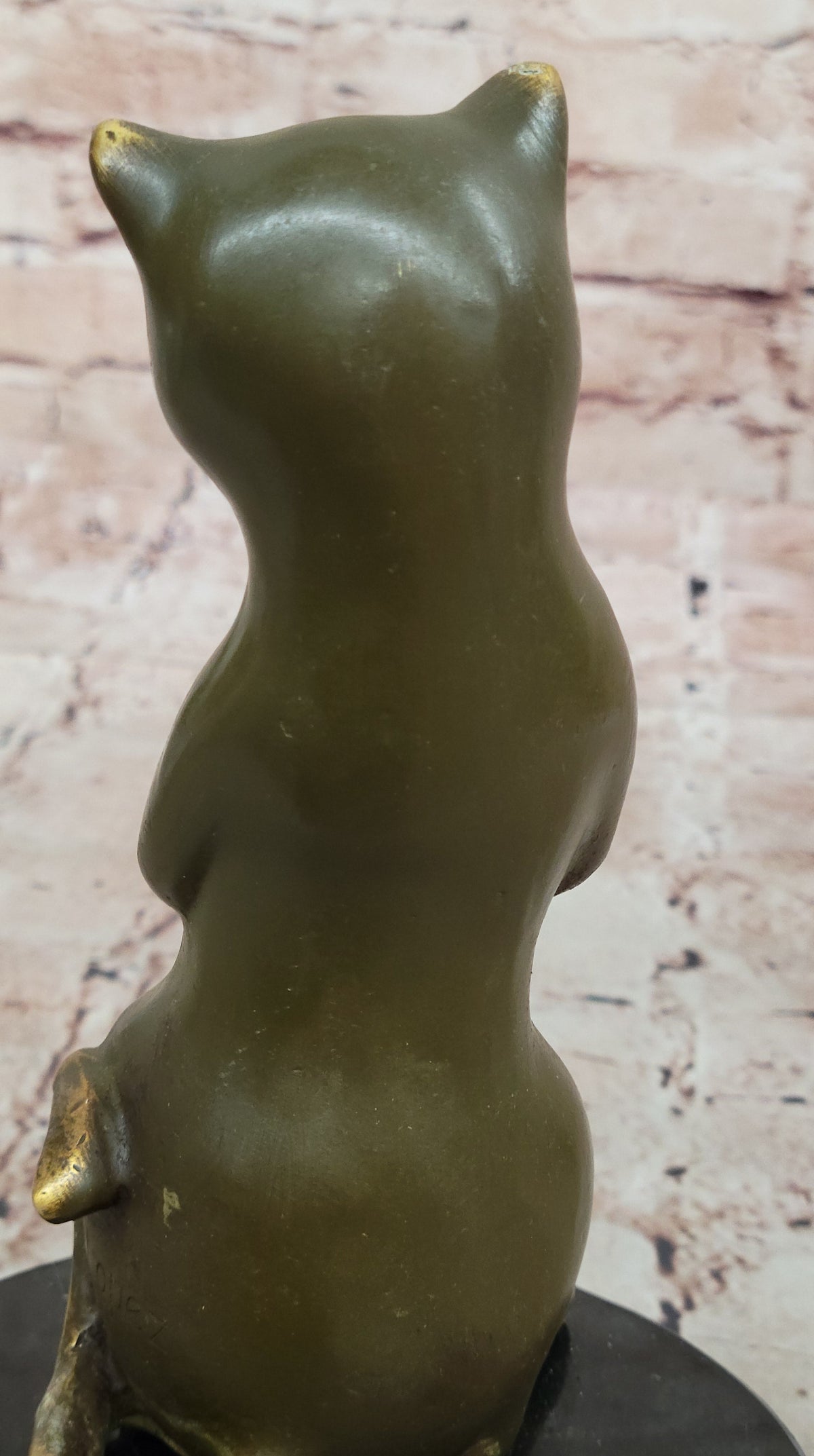 Whimsical Cat Playing Clarinet Bronze Sculpture on Marble Base
