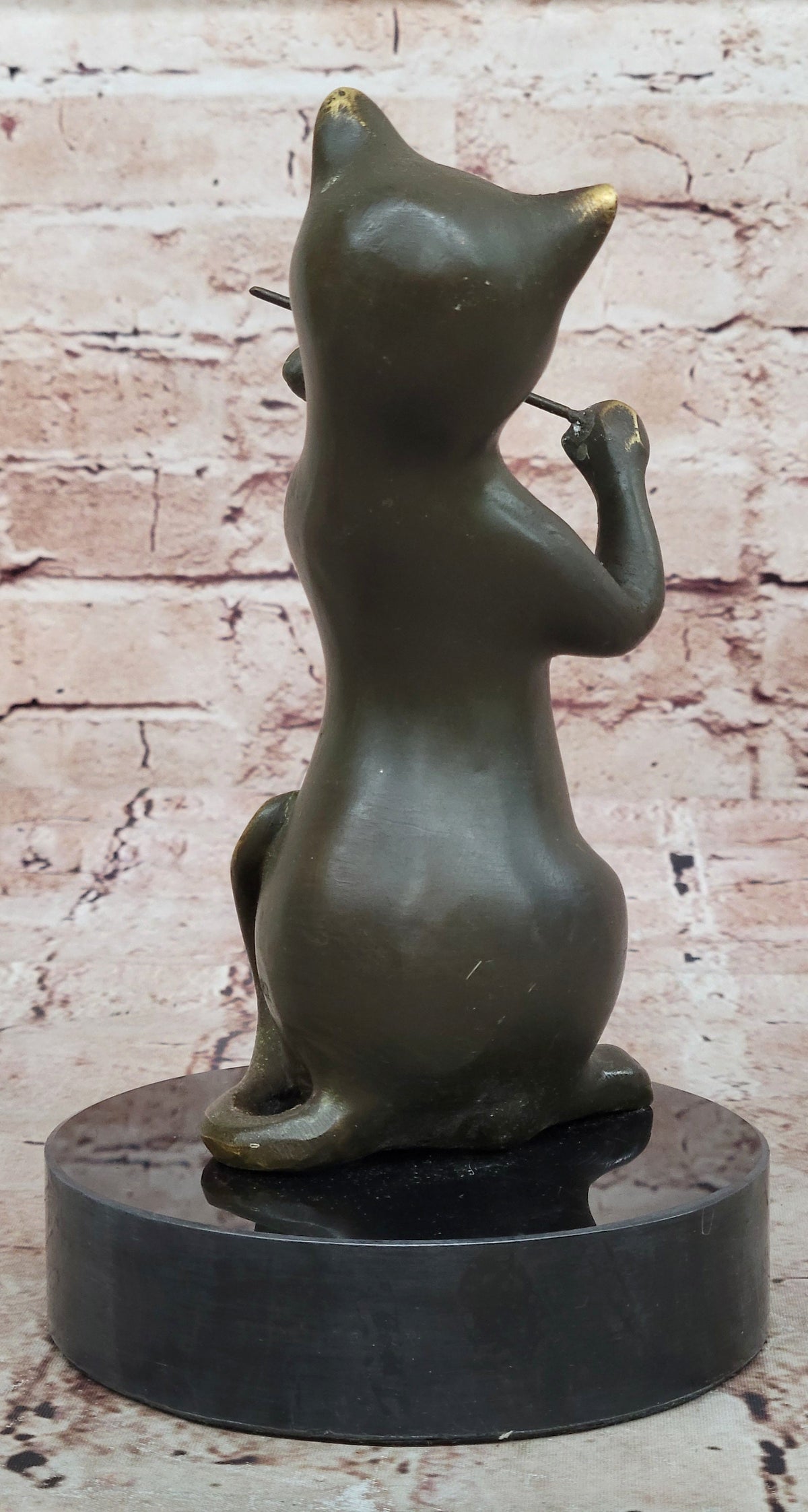 Bronze Cat Playing Violin – Musical Feline Statue on Marble