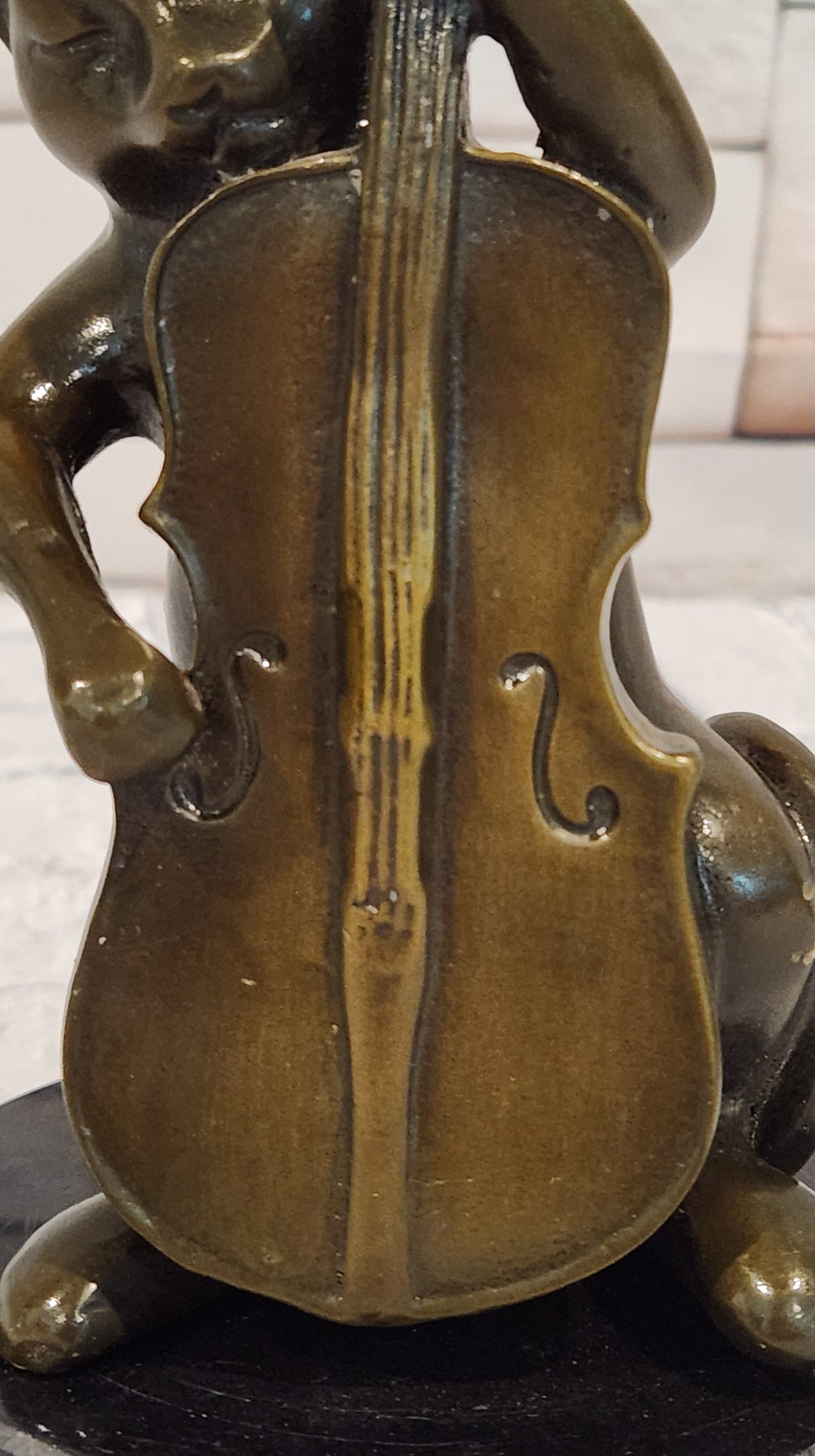Bronze Cat Playing Cello Statue Musician Animal Figurine