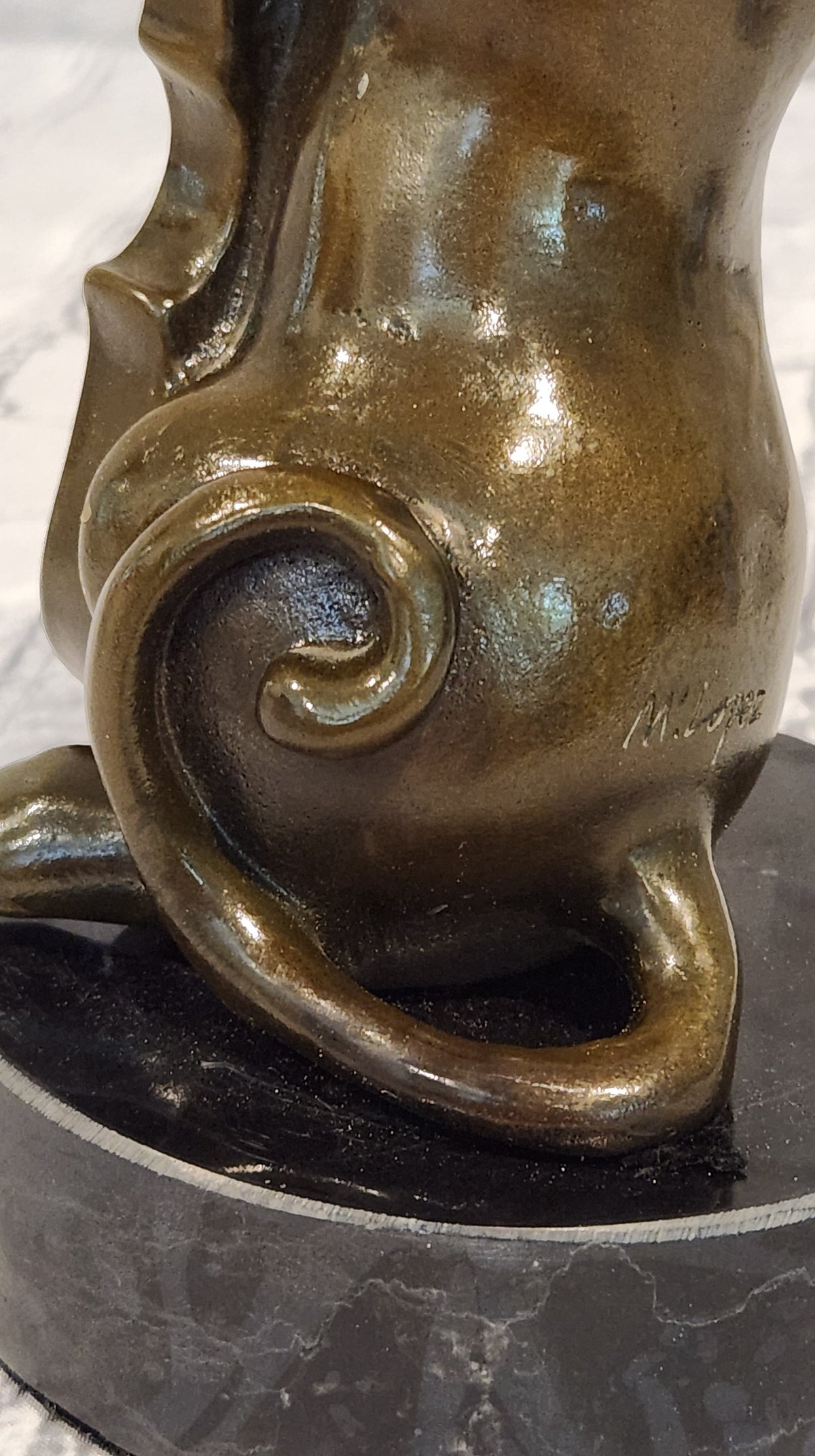 Bronze Cat Playing Cello Statue Musician Animal Figurine