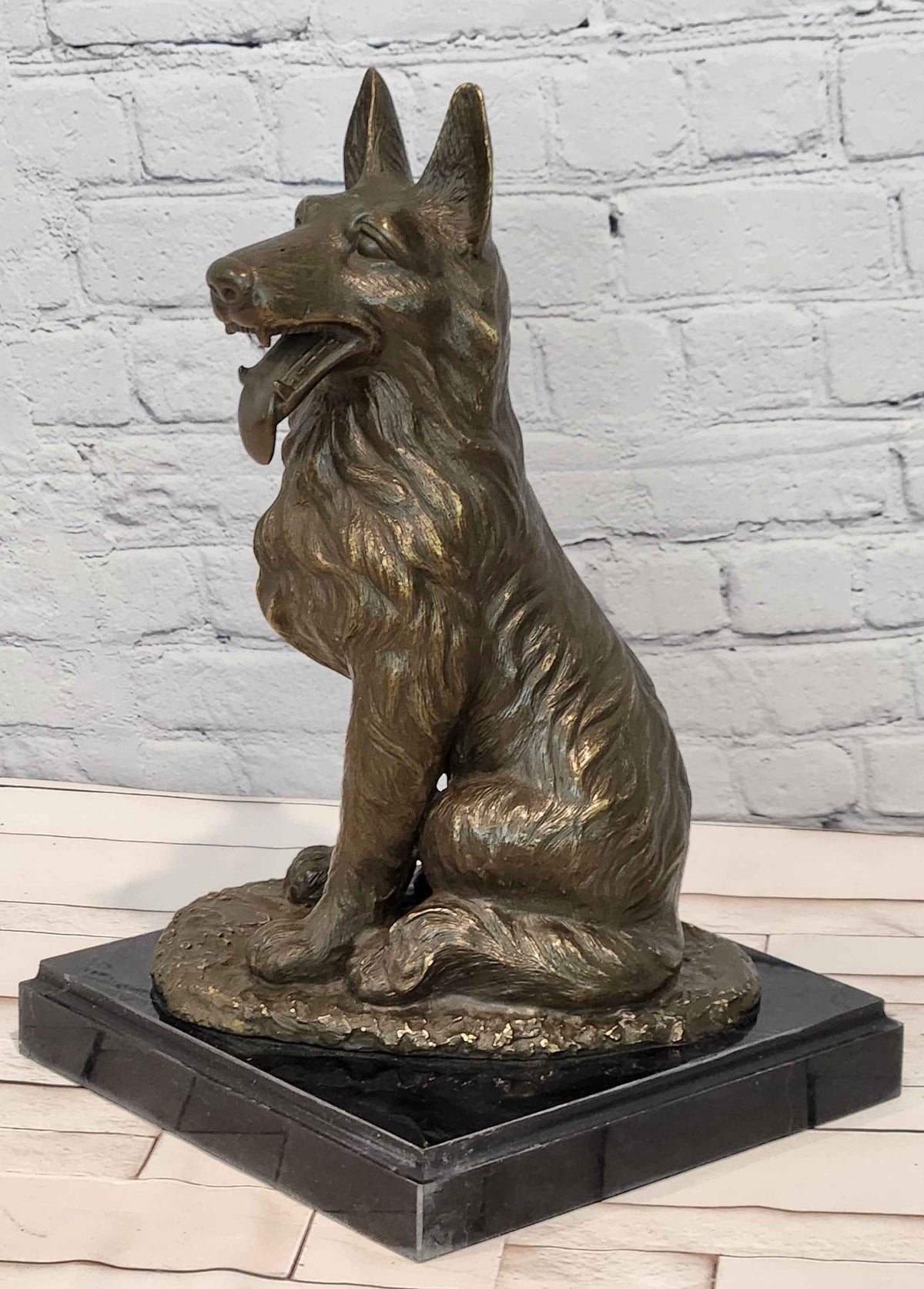 Bronze German Shepherd Dog Sculpture Guard Canine Statue