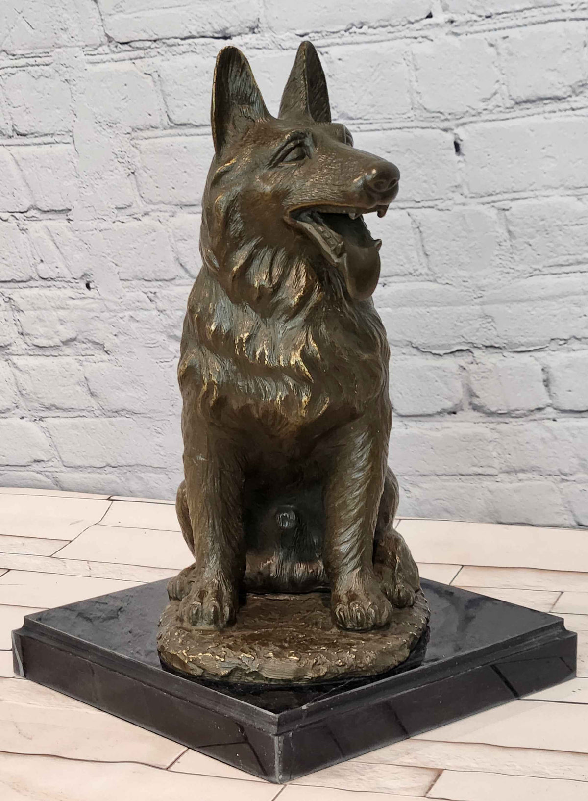 Bronze German Shepherd Dog Sculpture Guard Canine Statue