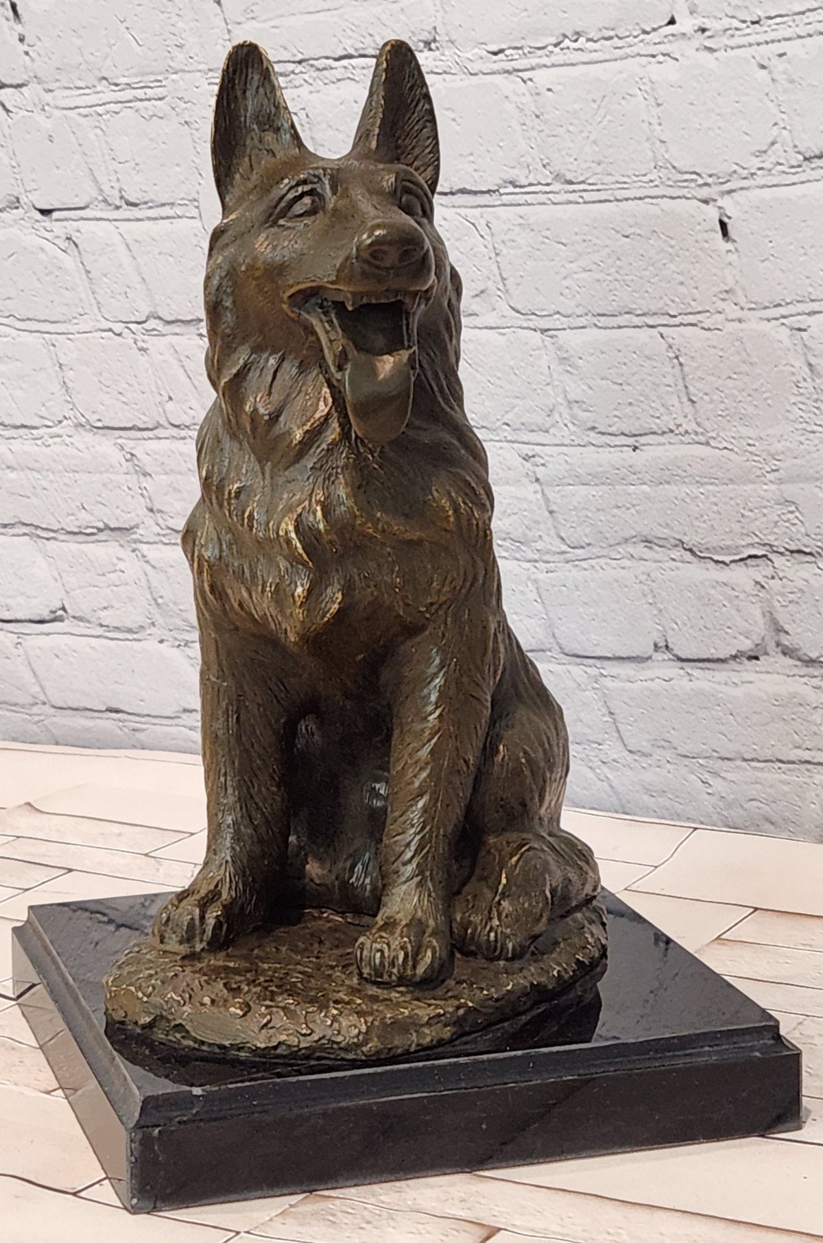 Bronze German Shepherd Dog Sculpture Guard Canine Statue