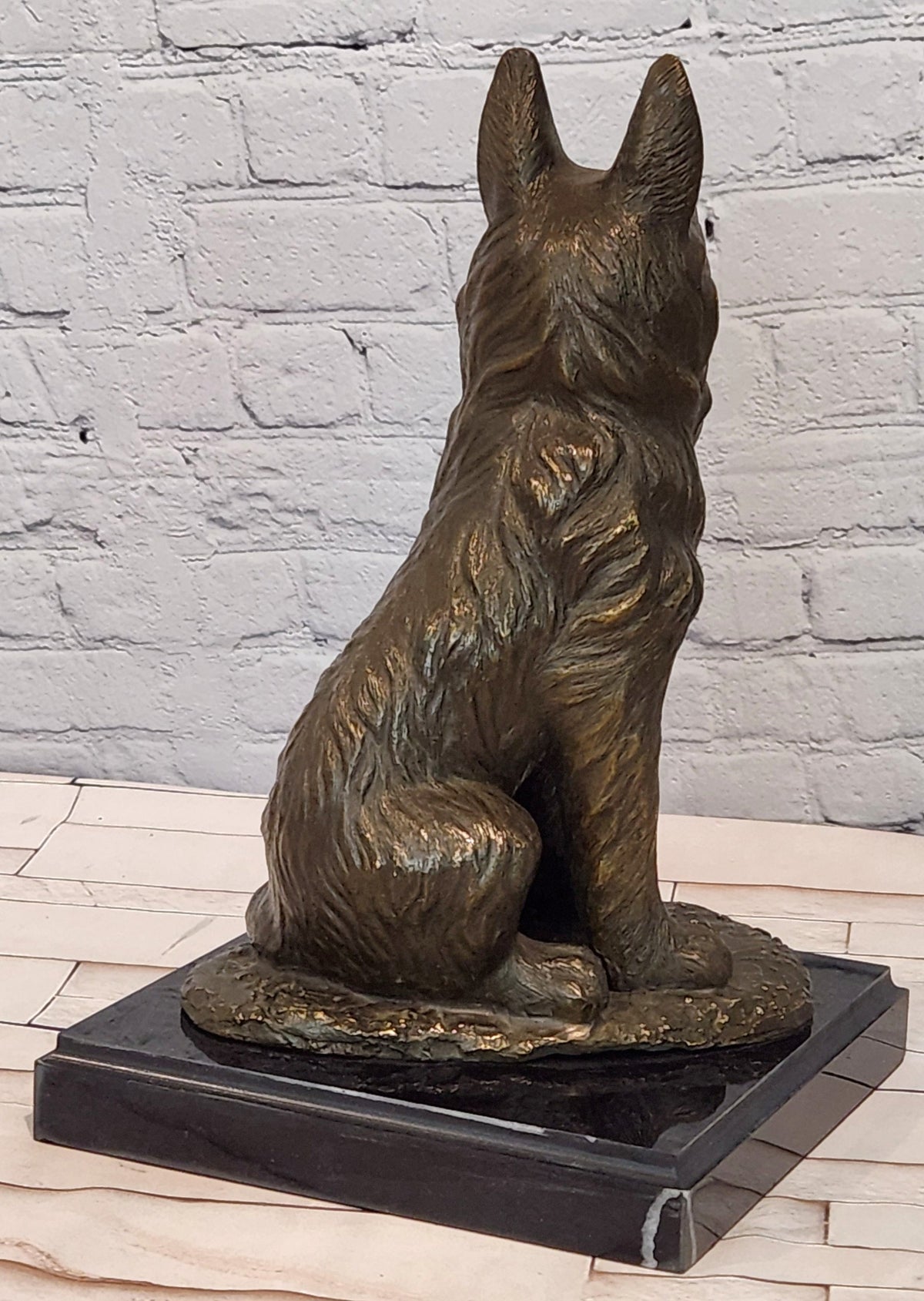 Bronze German Shepherd Dog Sculpture Guard Canine Statue