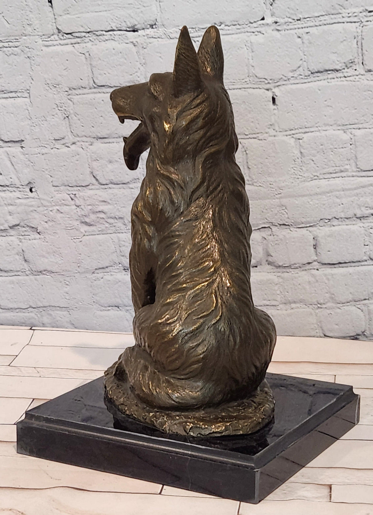 Bronze German Shepherd Dog Sculpture Guard Canine Statue