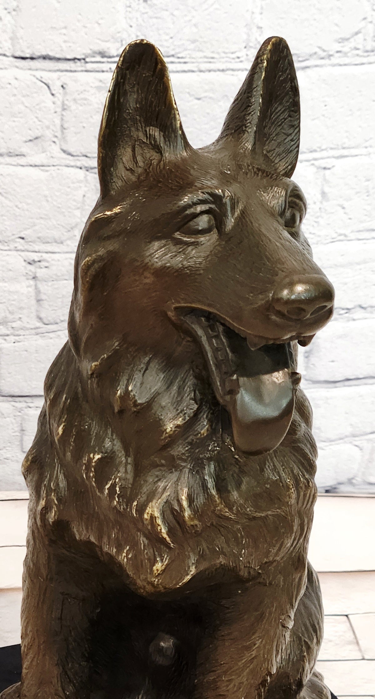 Bronze German Shepherd Dog Sculpture Guard Canine Statue