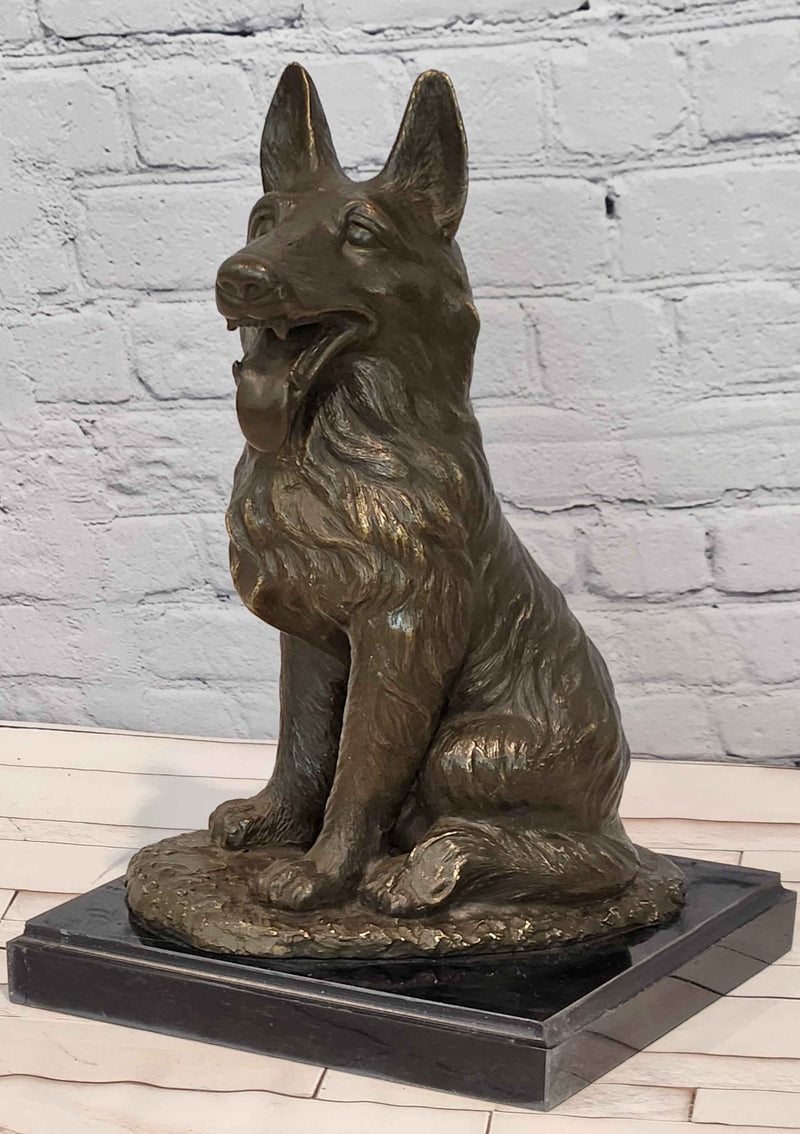 Bronze German Shepherd Dog Sculpture Guard Canine Statue